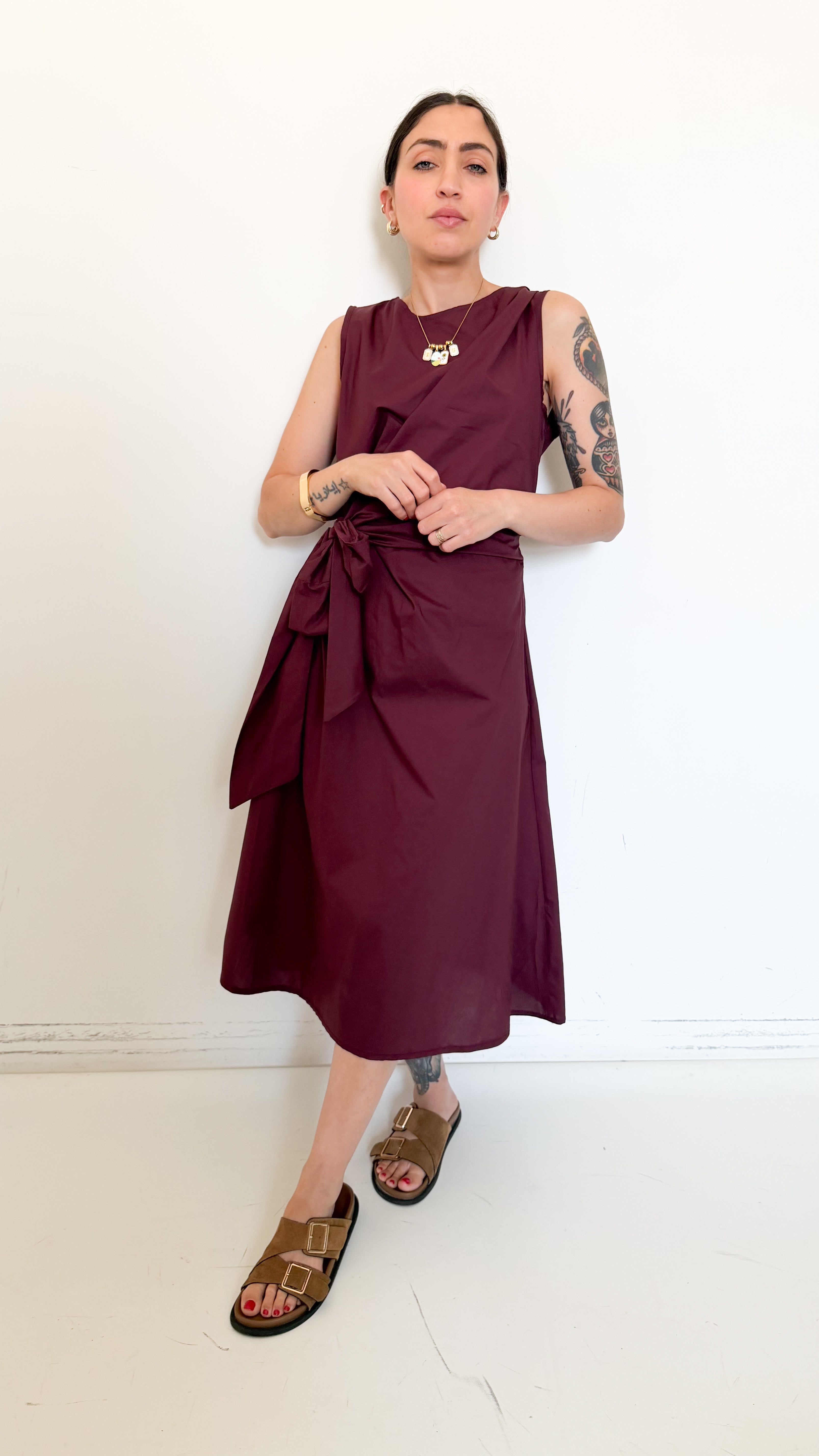 Vestito Bordeaux Con Nodo
