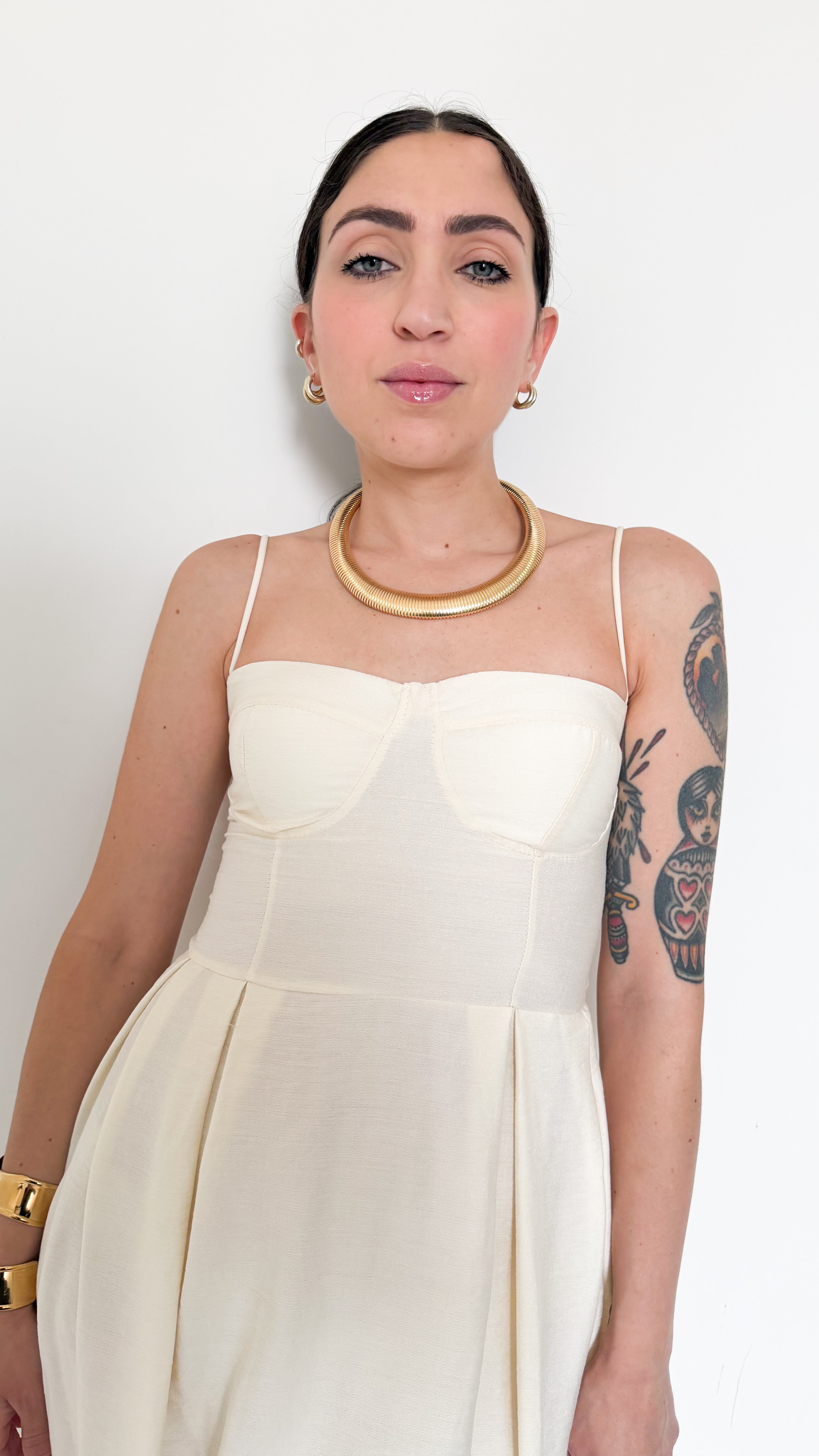 Vestito Burro Midi Con Lacci
