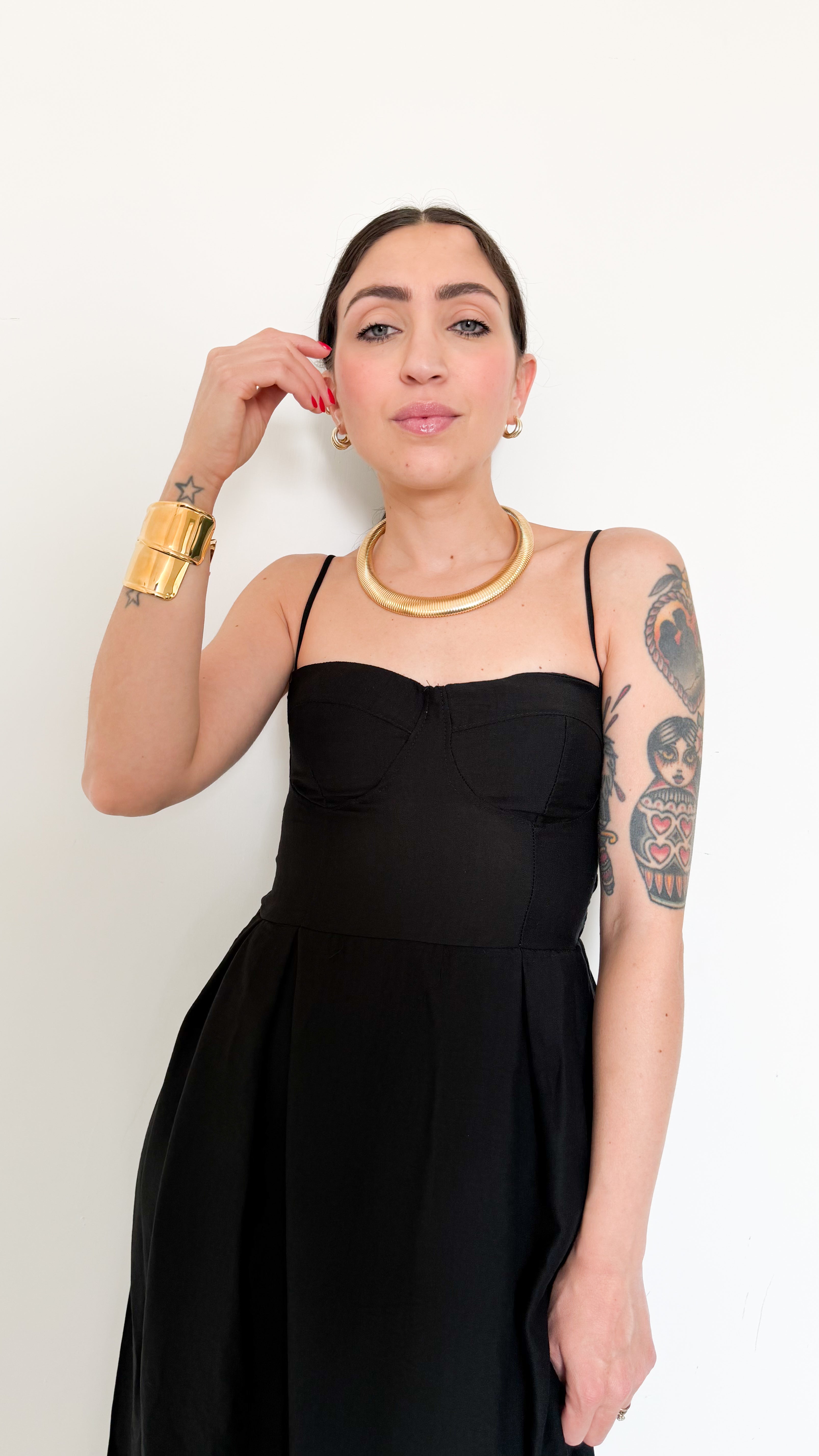 Vestito Nero Midi Con Lacci