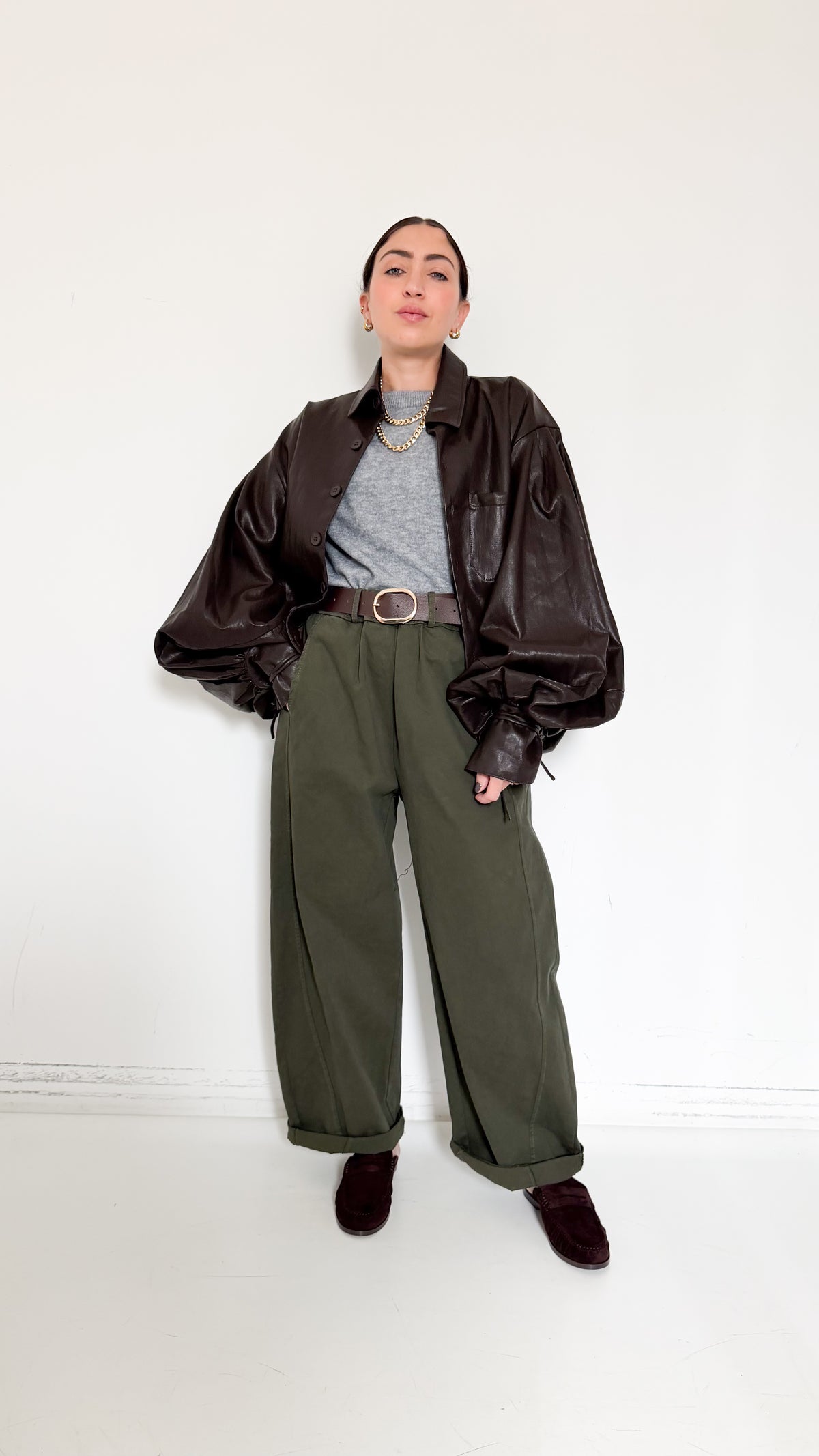 Pantaloni Balloon Verdi In Cotone