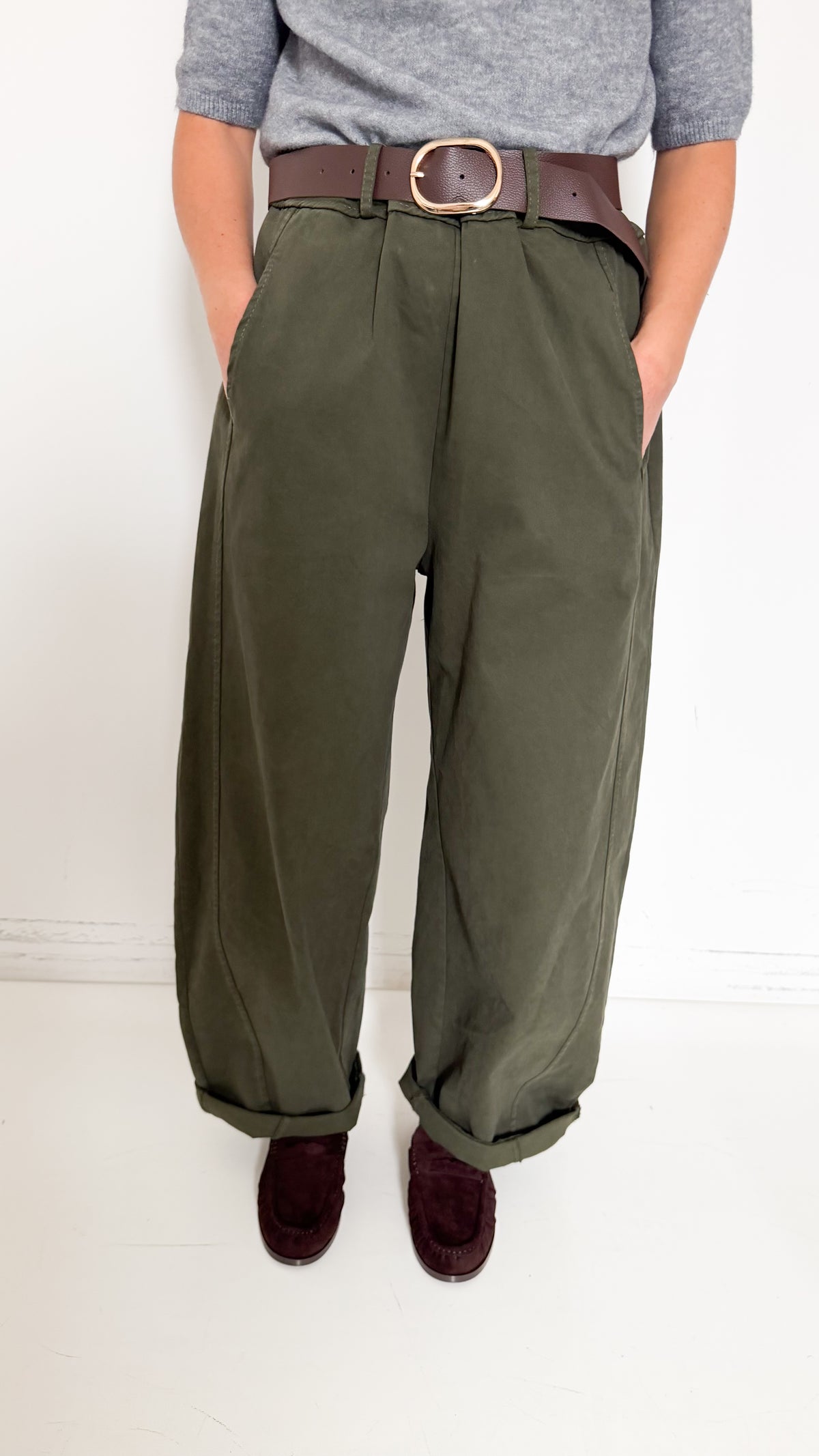 Pantaloni Balloon Verdi In Cotone