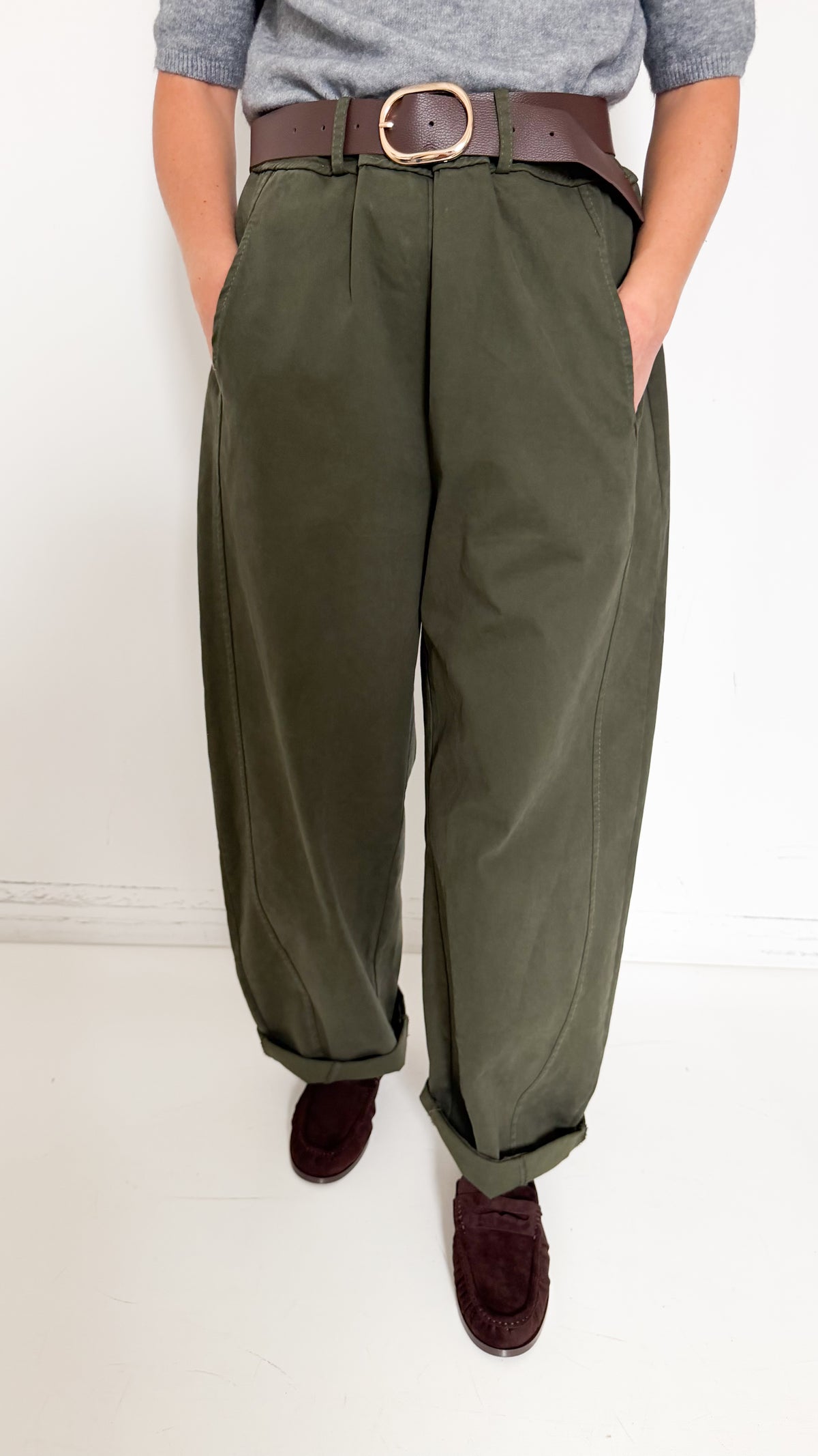 Pantaloni Balloon Verdi In Cotone