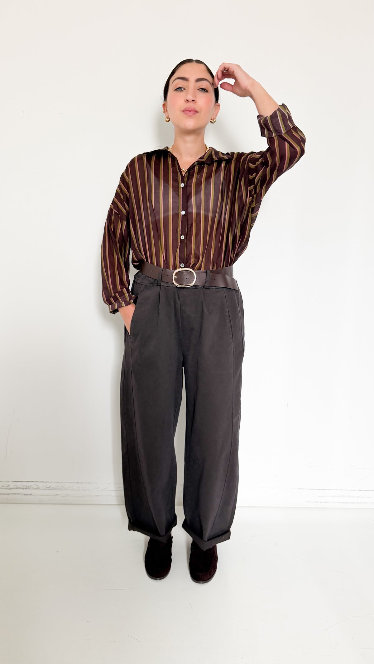 Pantaloni Balloon Marroni In Cotone