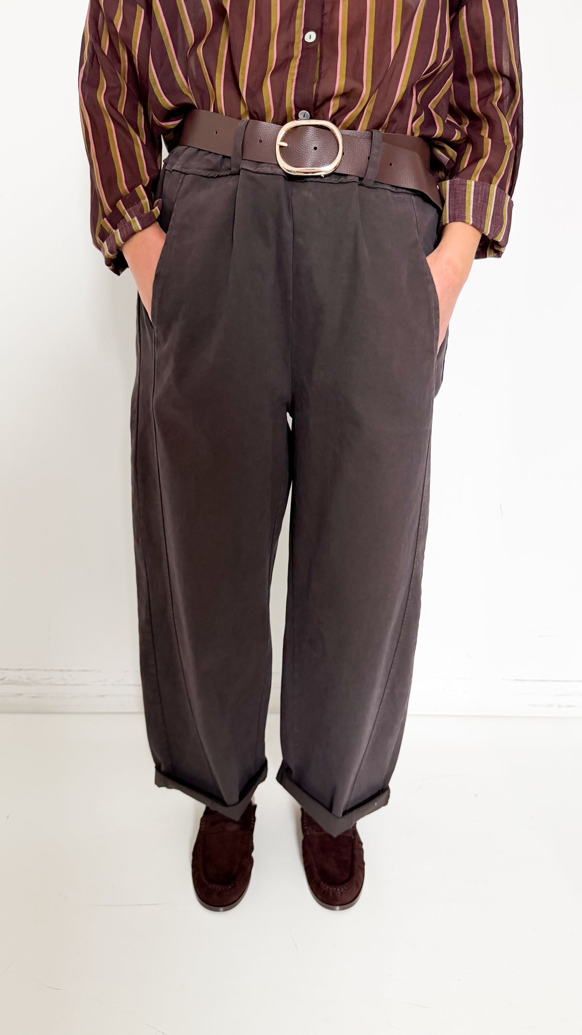 Pantaloni Balloon Marroni In Cotone