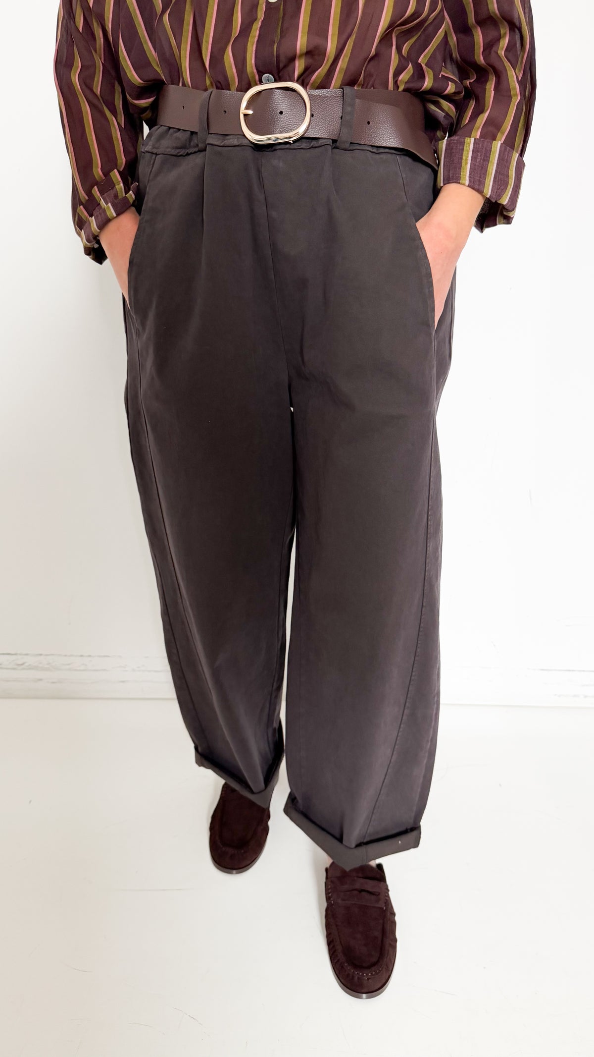 Pantaloni Balloon Marroni In Cotone