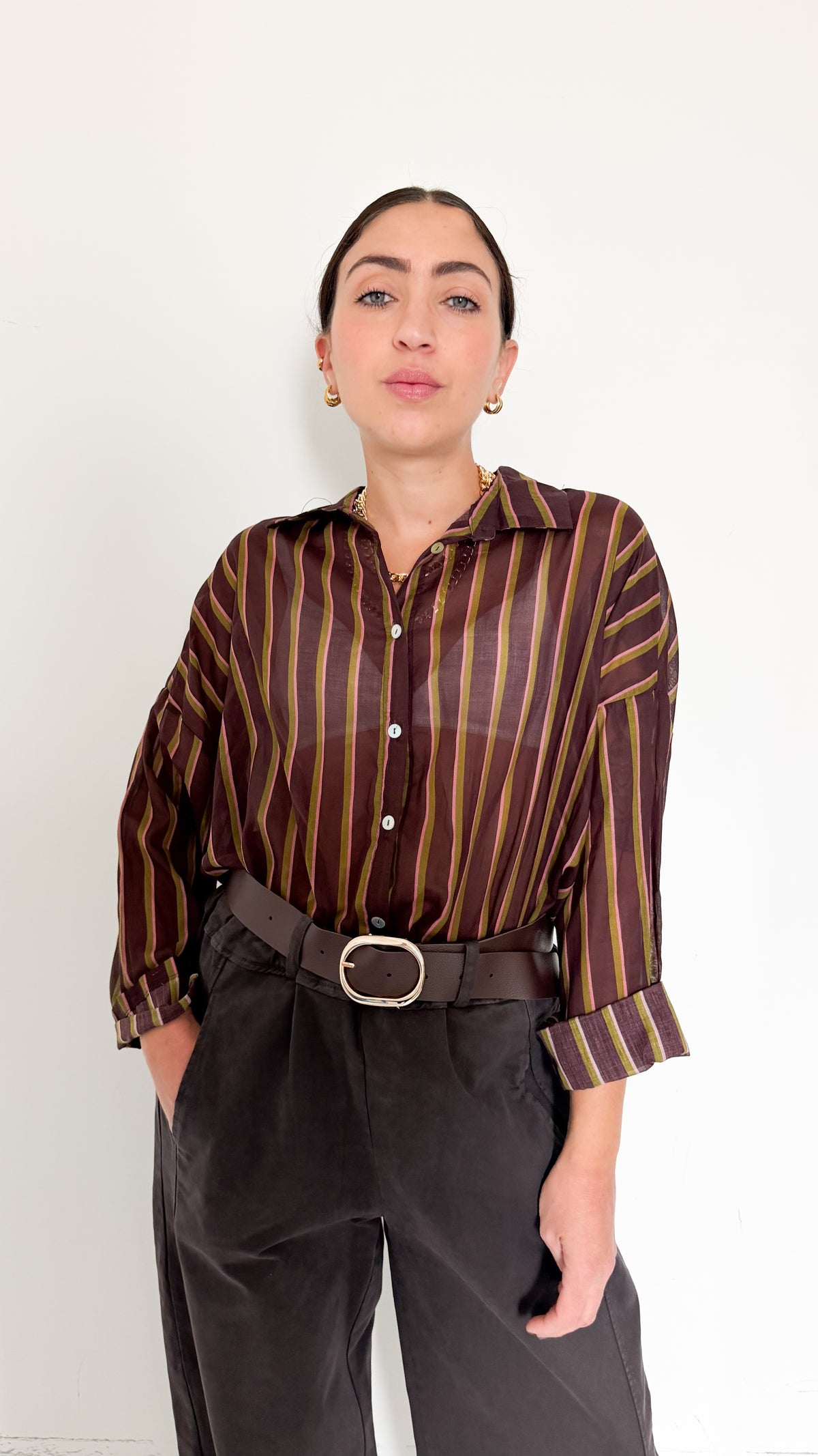 Camicia Borgogna Velata A Righe
