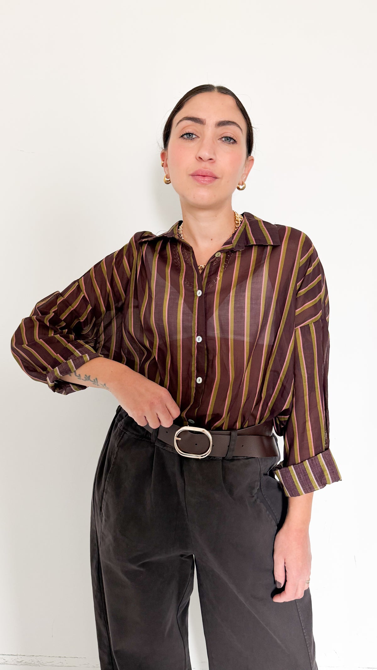 Camicia Borgogna Velata A Righe