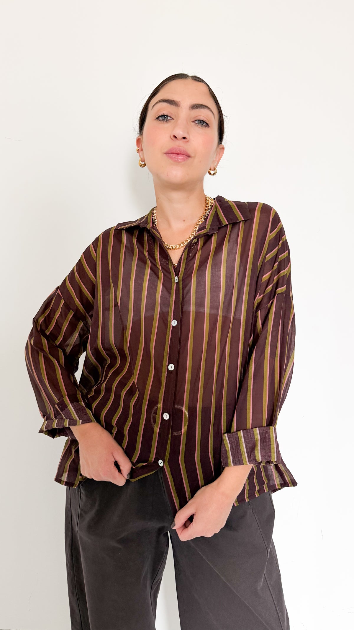 Camicia Borgogna Velata A Righe