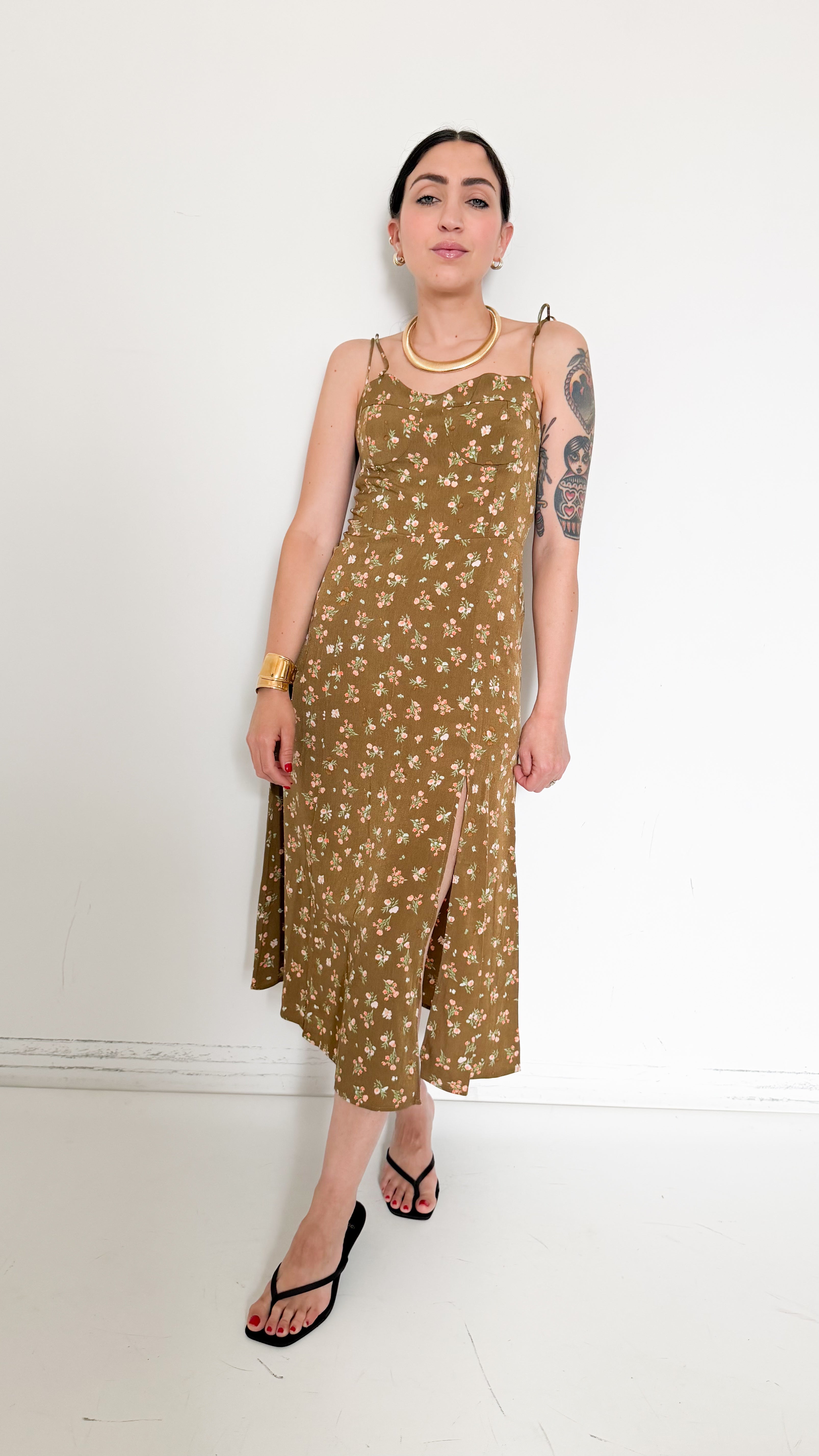 Vestito Verde A Fiori