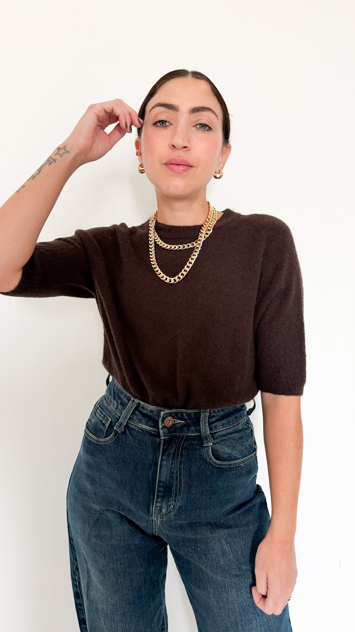 Pull Mezza Manica Marrone