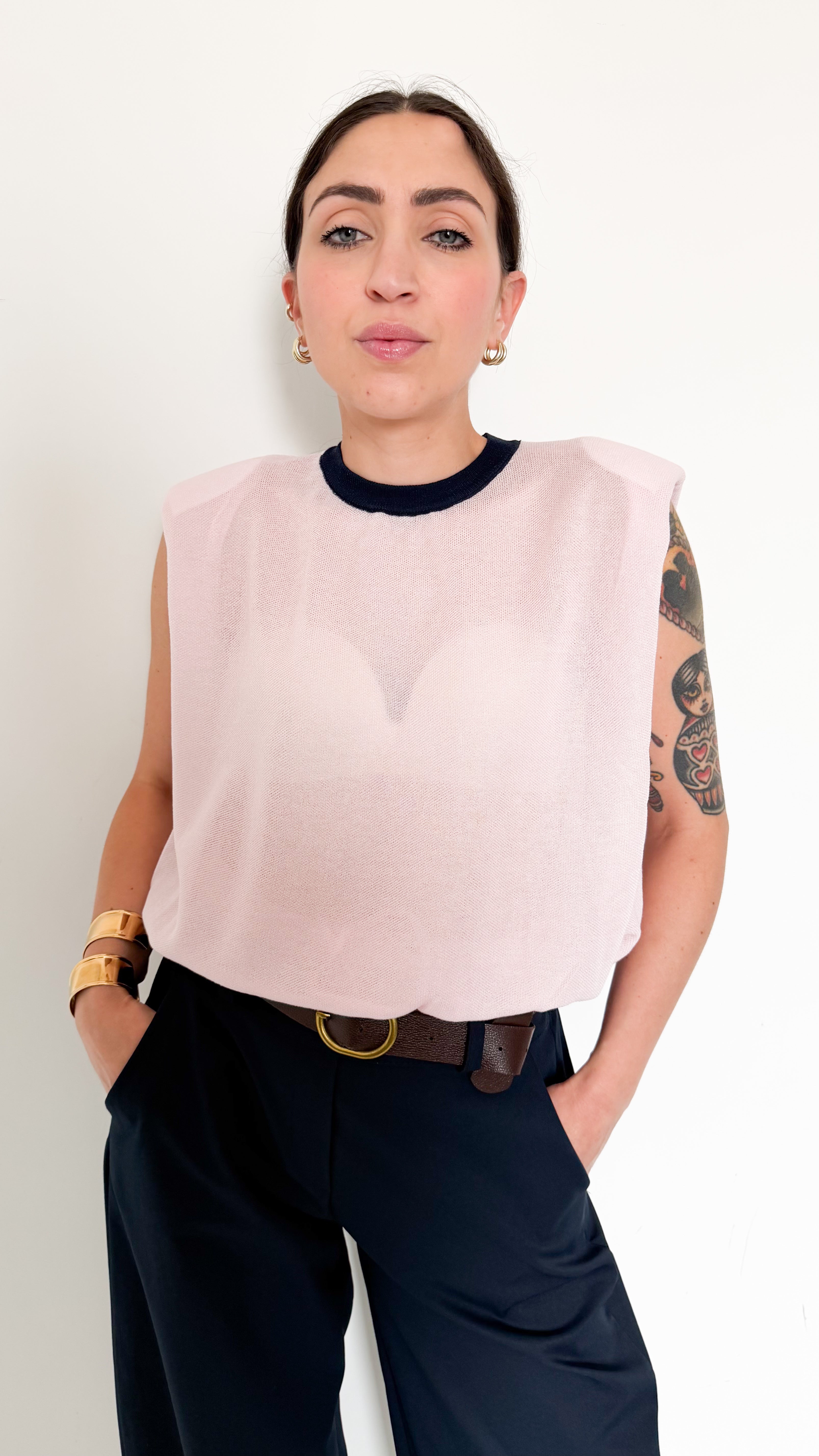 Top  Rosa/blu Con Spalline