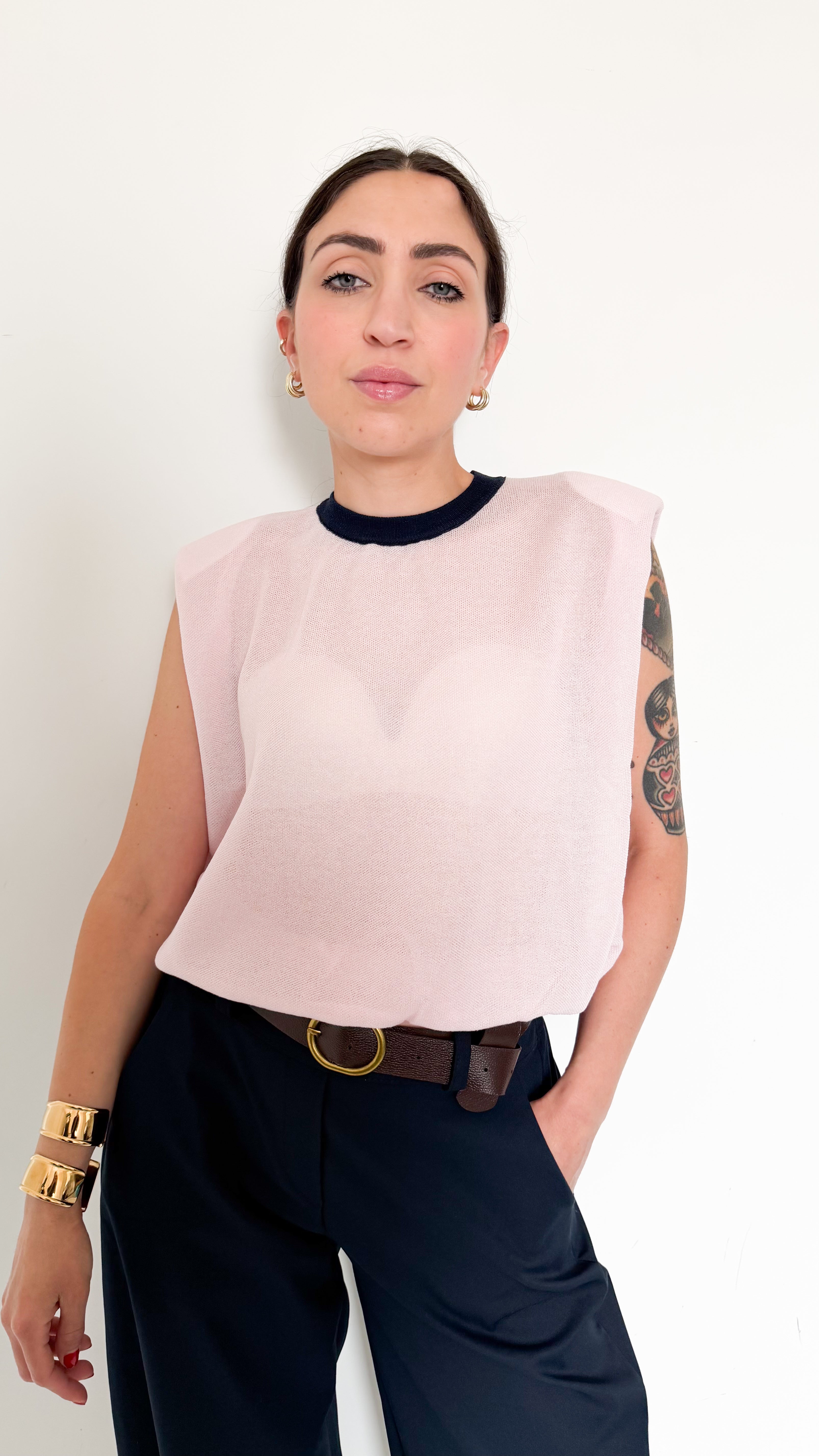 Top  Rosa/blu Con Spalline