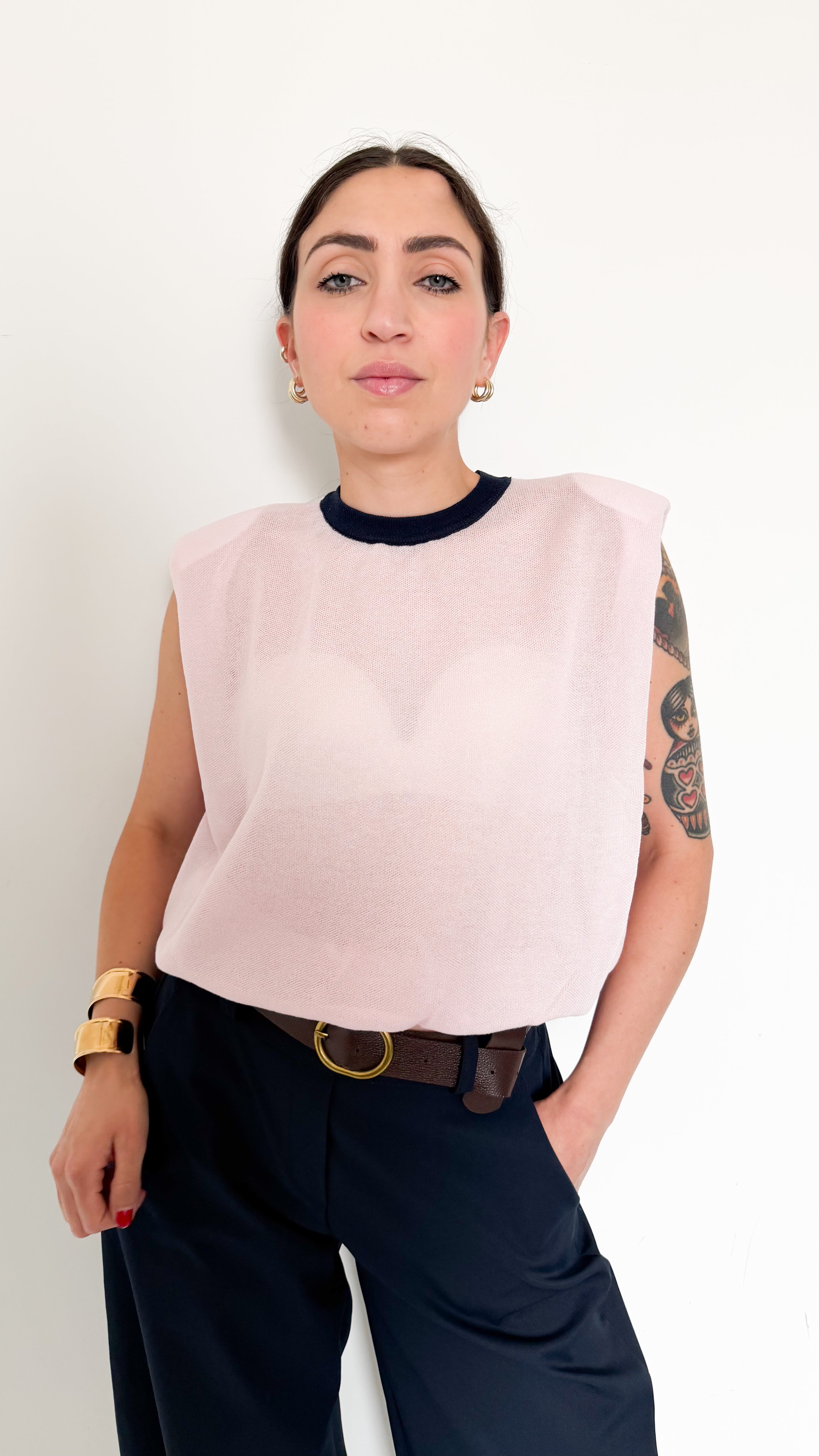 Top  Rosa/blu Con Spalline