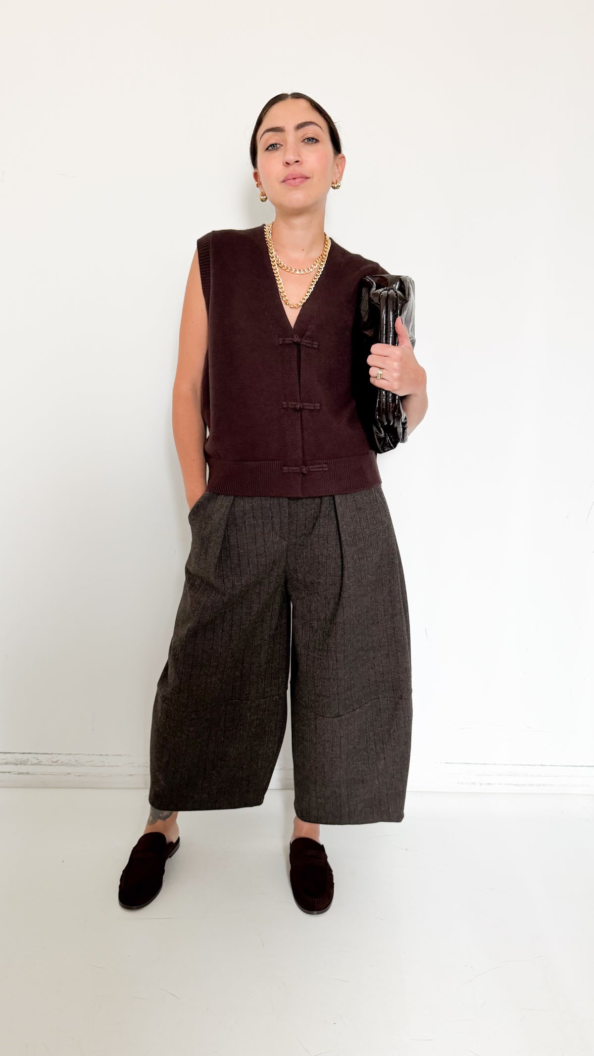 Pantaloni Gessati Cropped Barrel