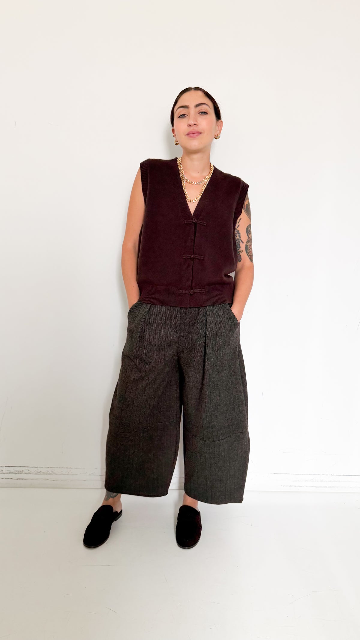 Pantaloni Gessati Cropped Barrel