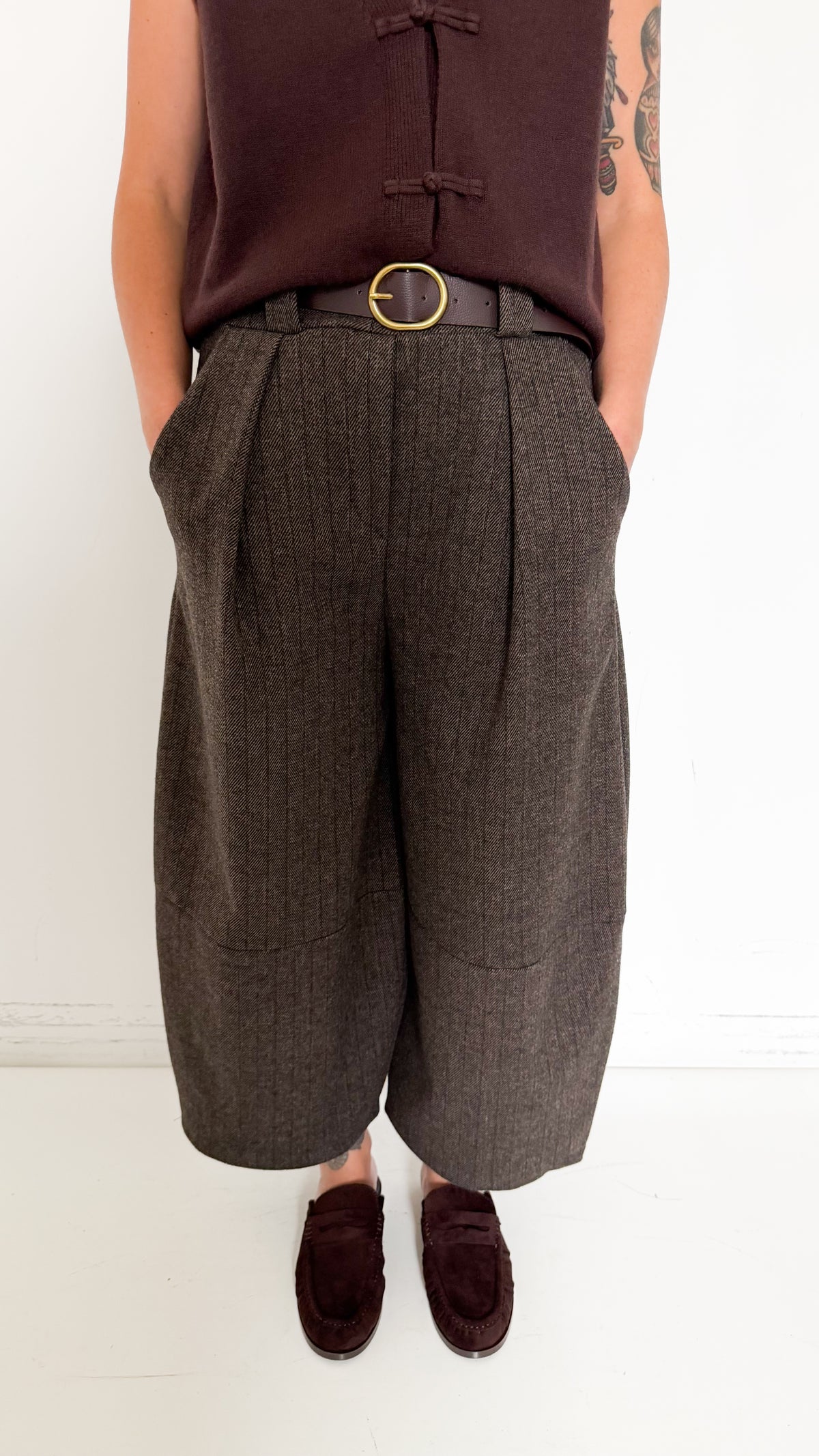 Pantaloni Gessati Cropped Barrel