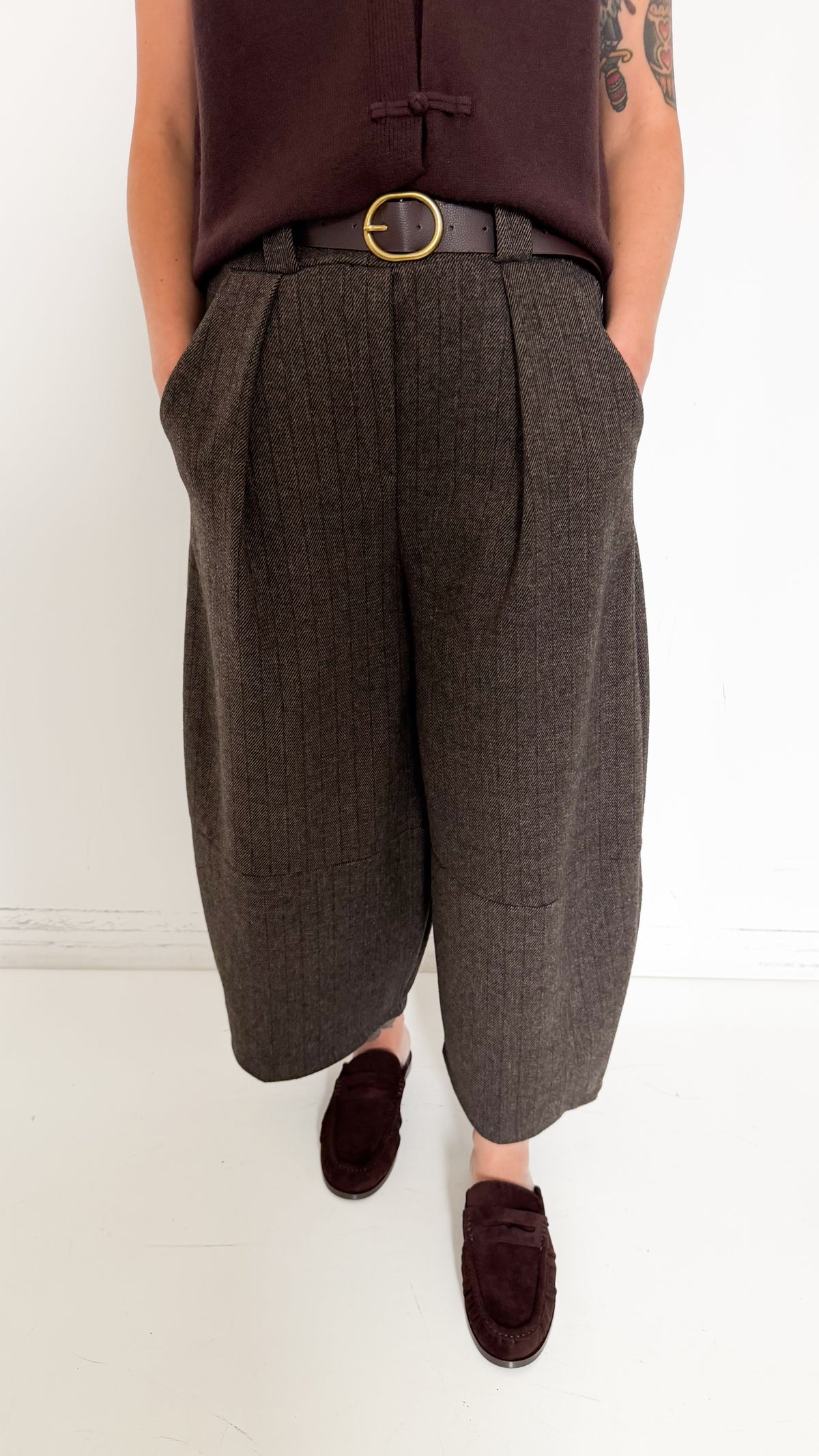 Pantaloni Gessati Cropped Barrel