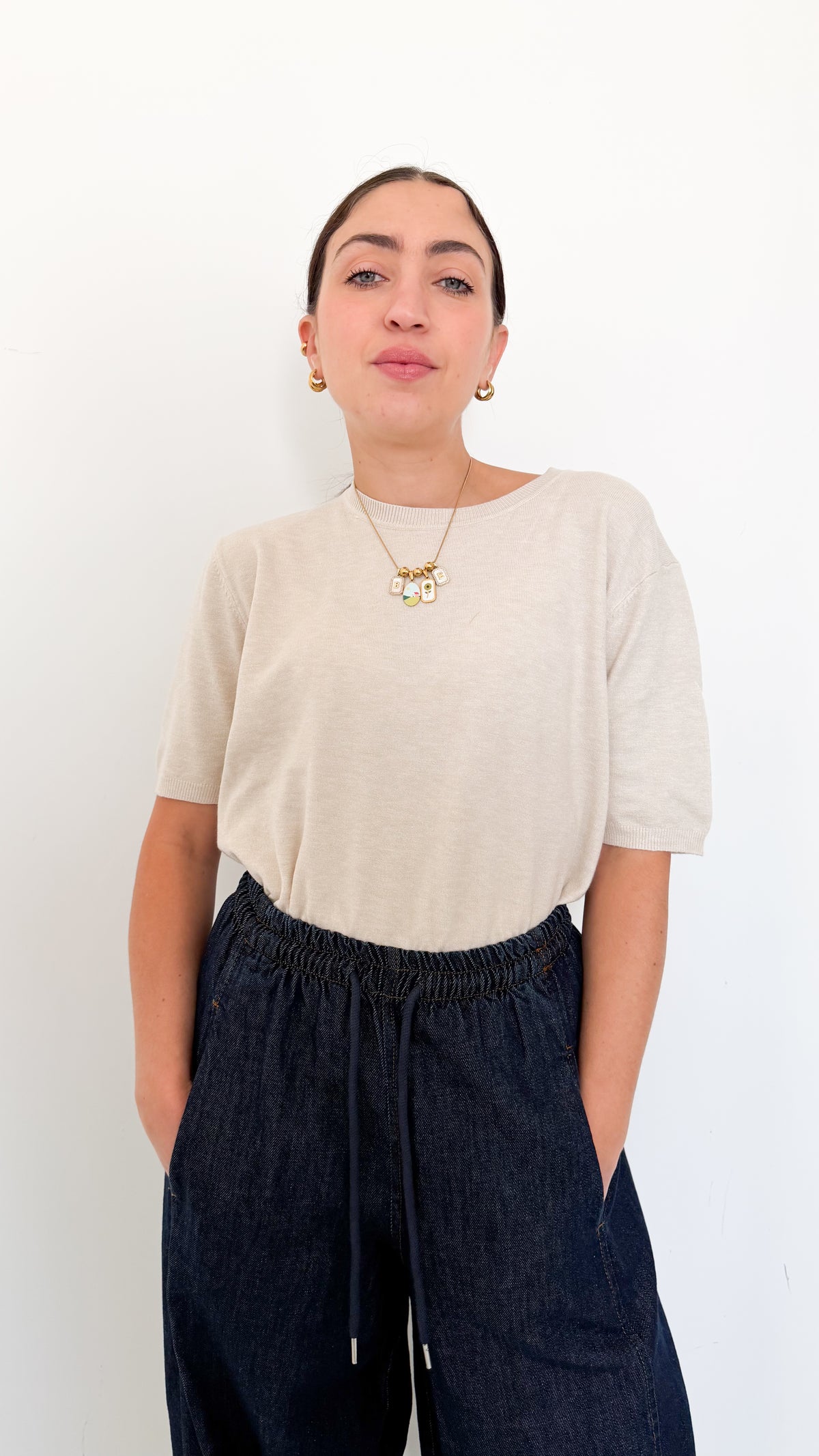 Maglia Beige Mezza Manica