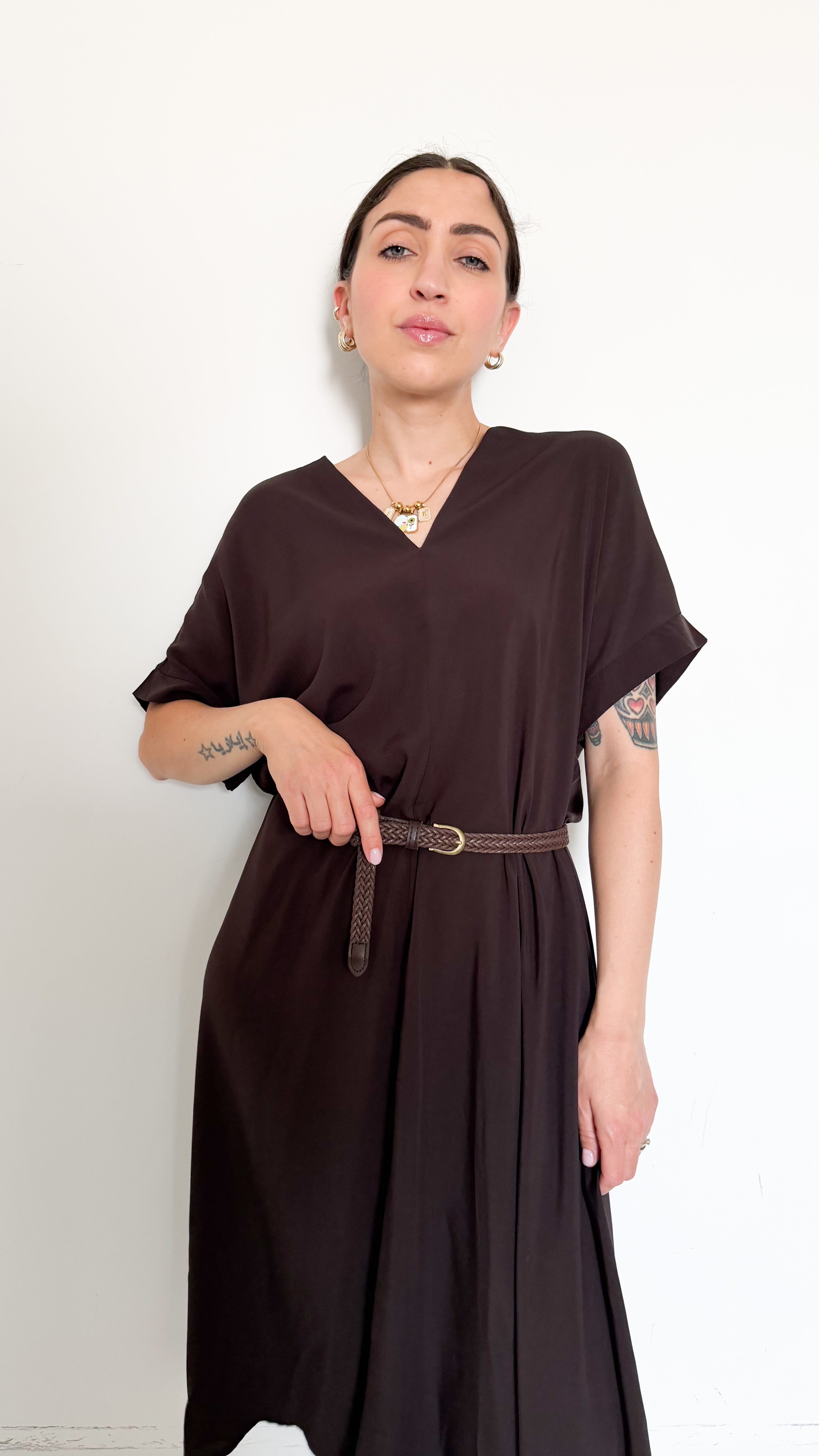 Vestito Marrone Scollo A Punta