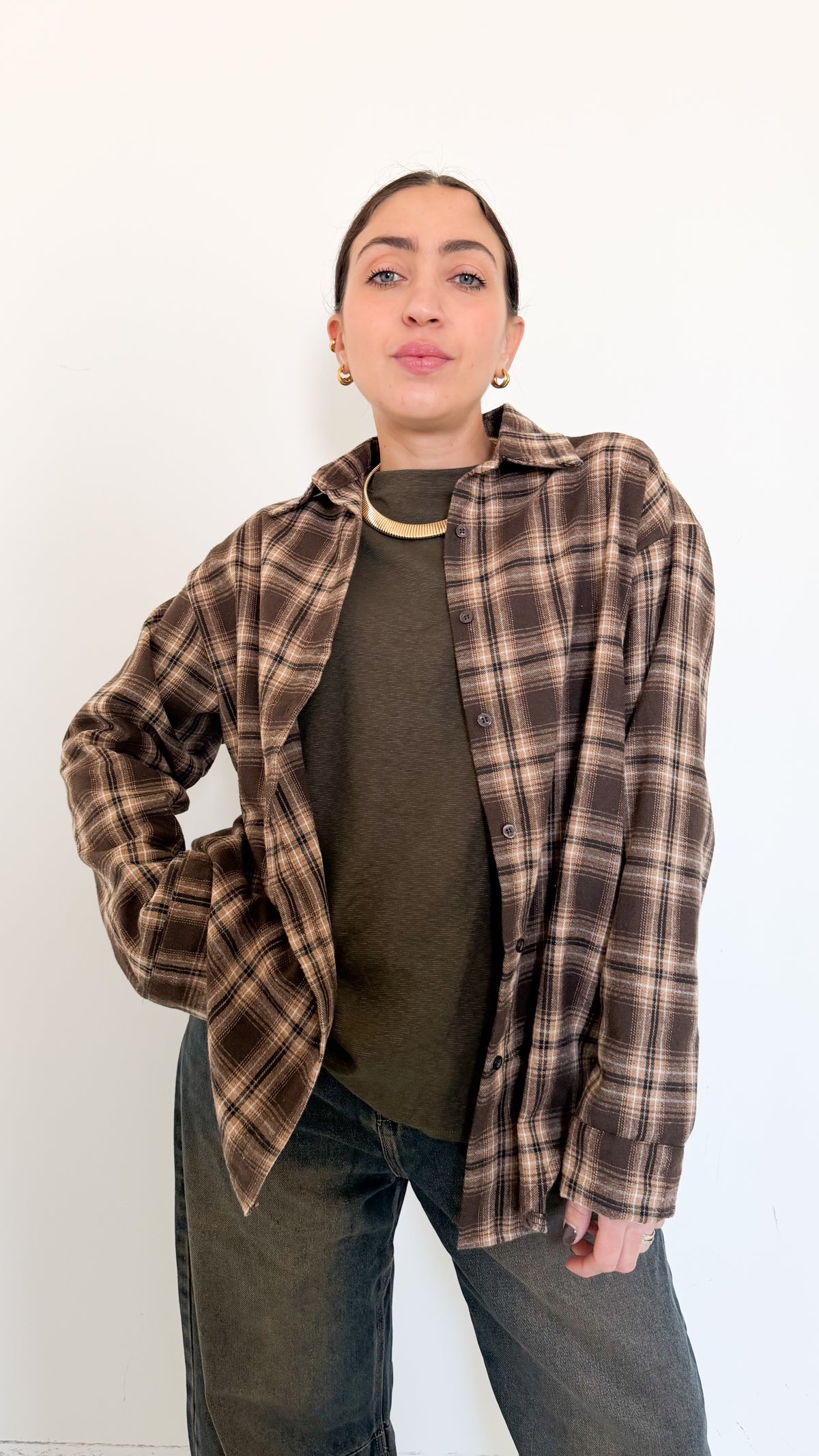 Camicia Marrone/Beige A Quadri