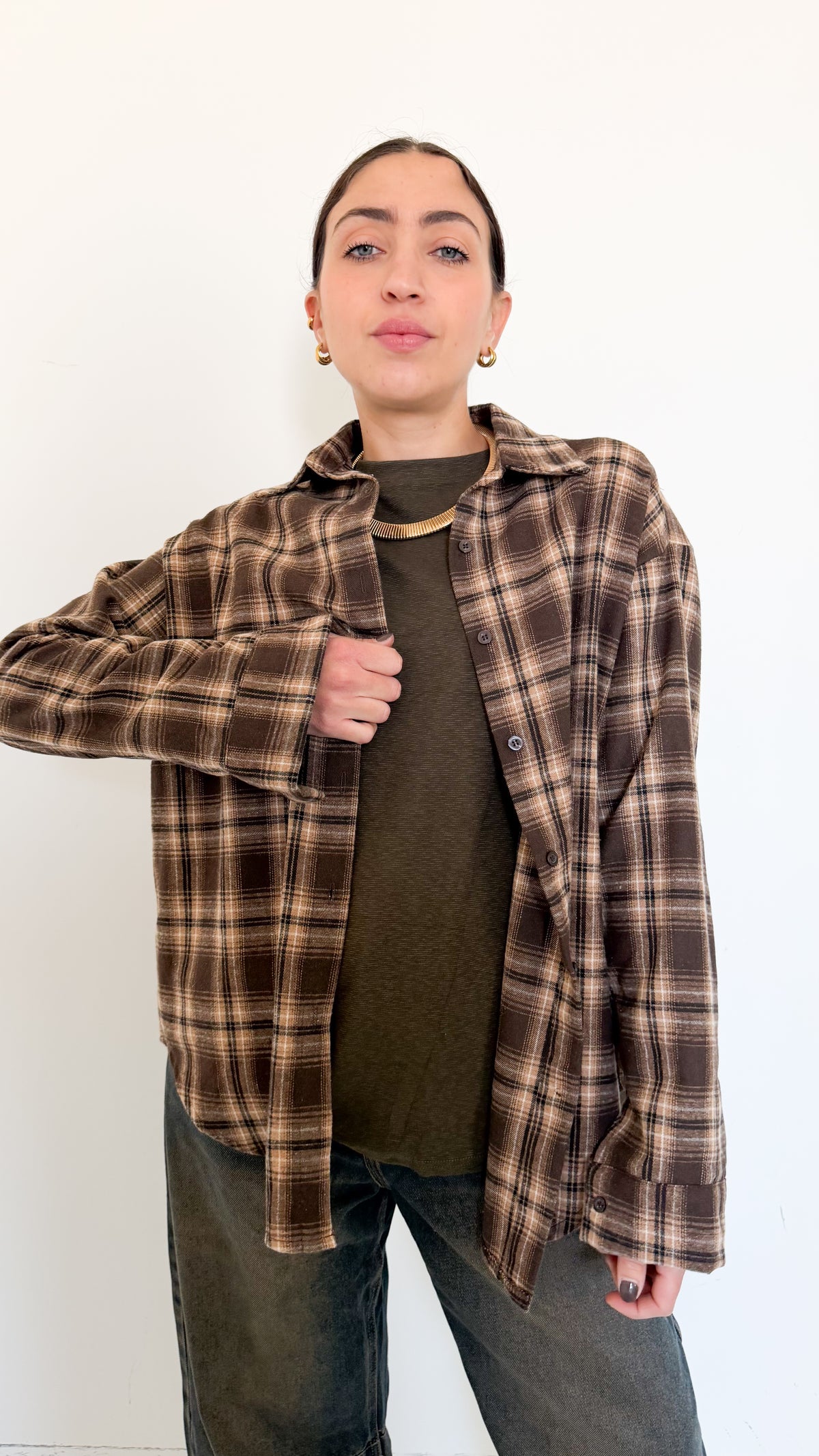 Camicia Marrone/Beige A Quadri