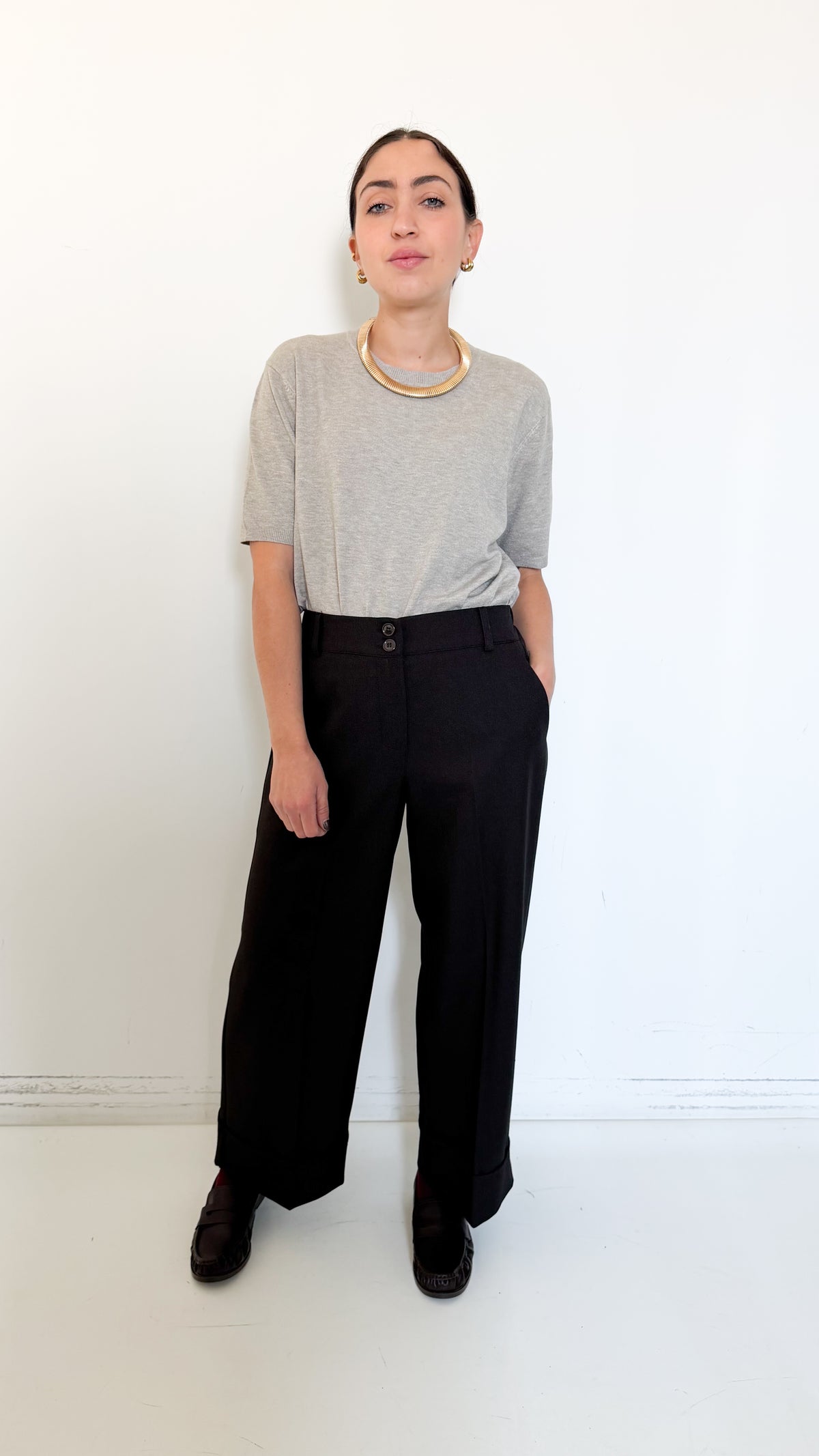 Pantaloni Marroni Con Risvolto