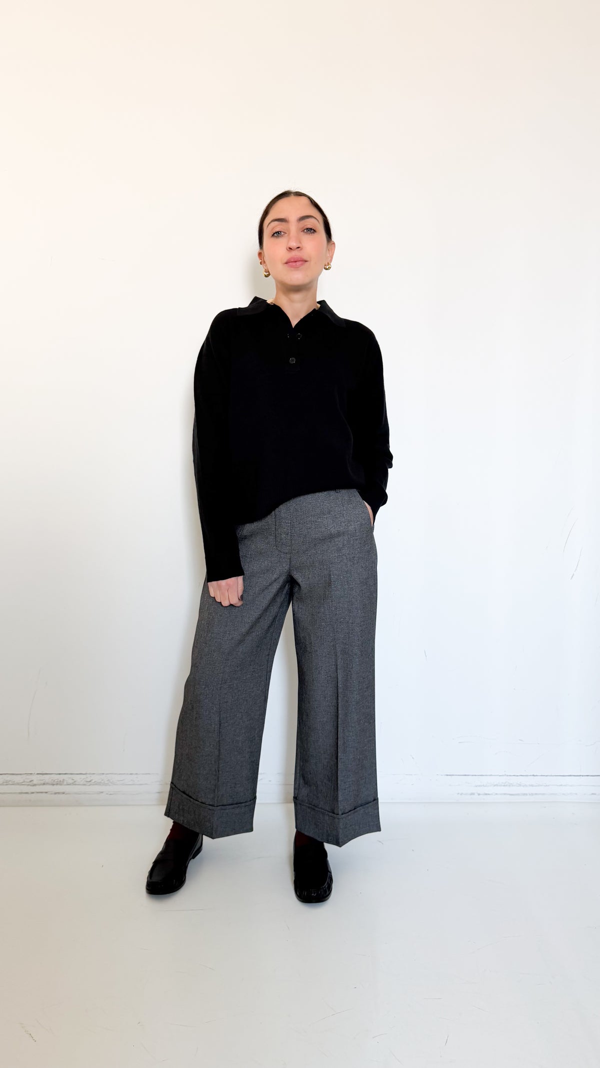 Pantaloni Grigi Con Risvolto