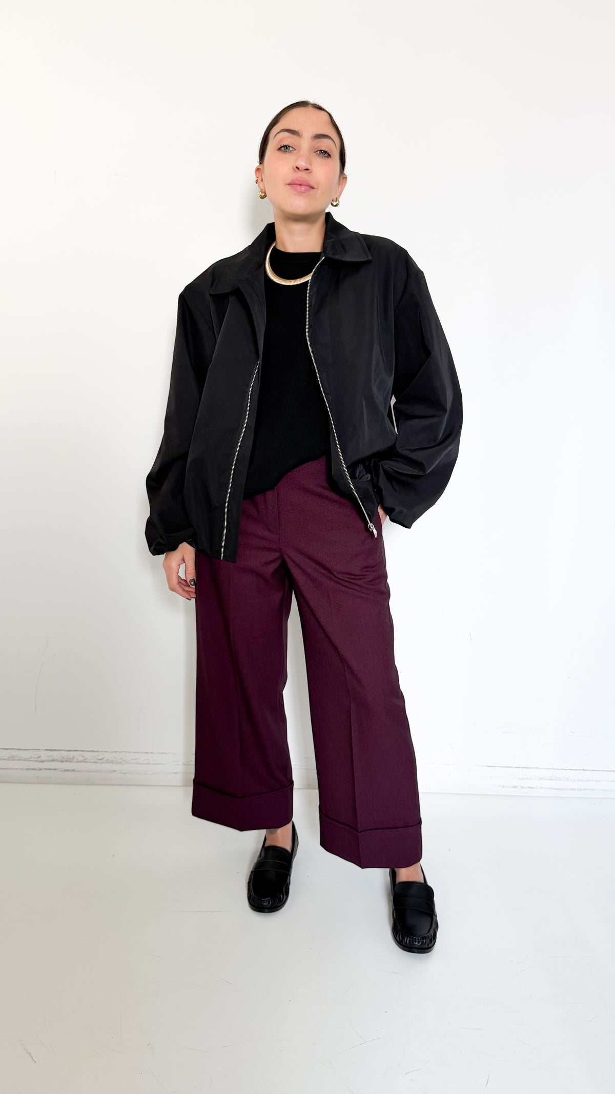 Pantaloni Borgogna Con Risvolto
