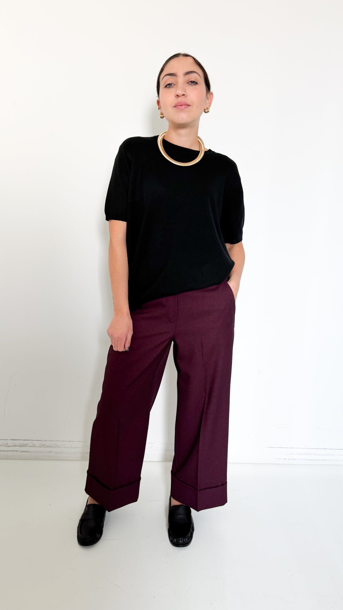 Pantaloni Borgogna Con Risvolto