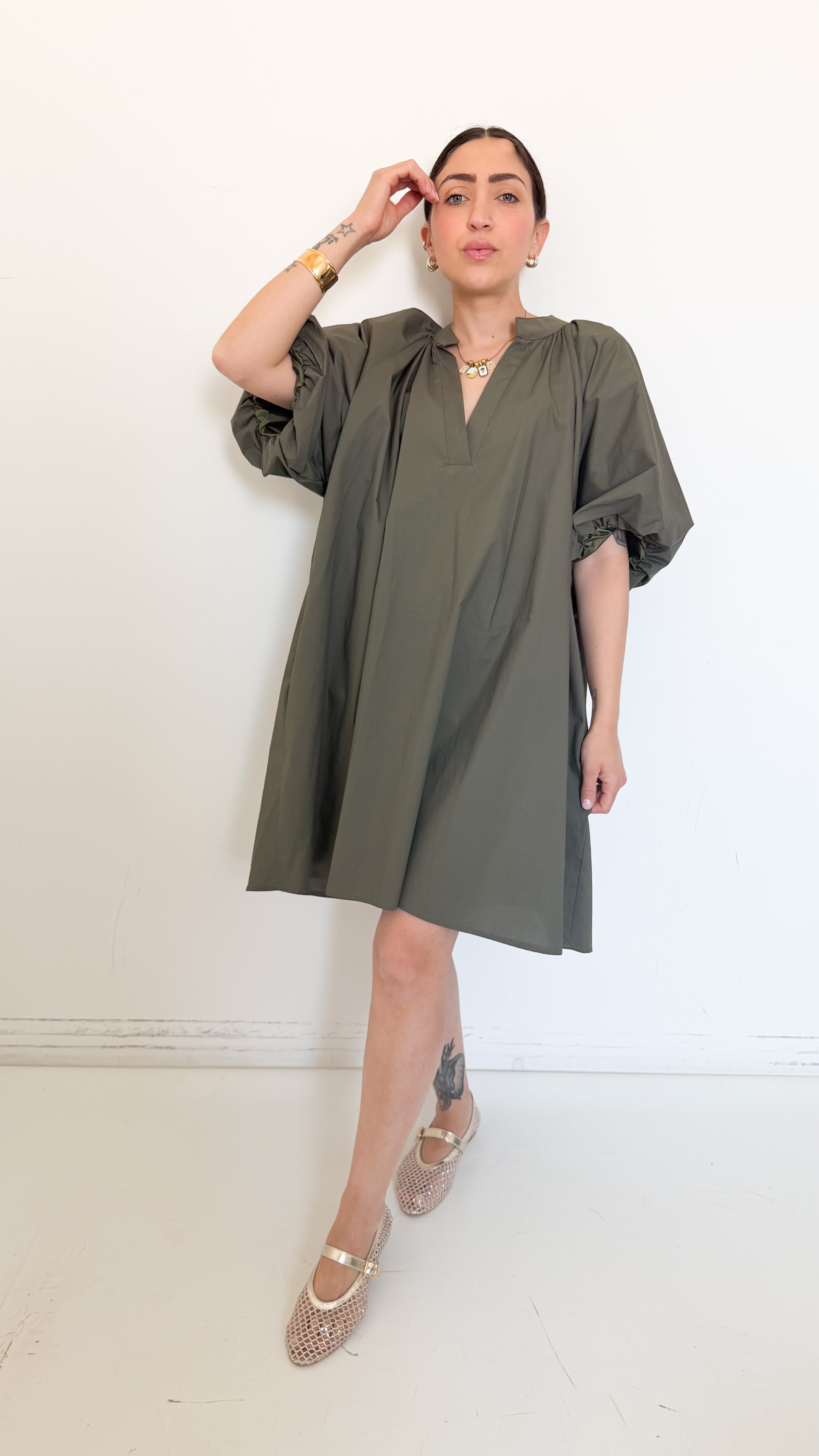 Vestito Verde Manica A Sbuffo