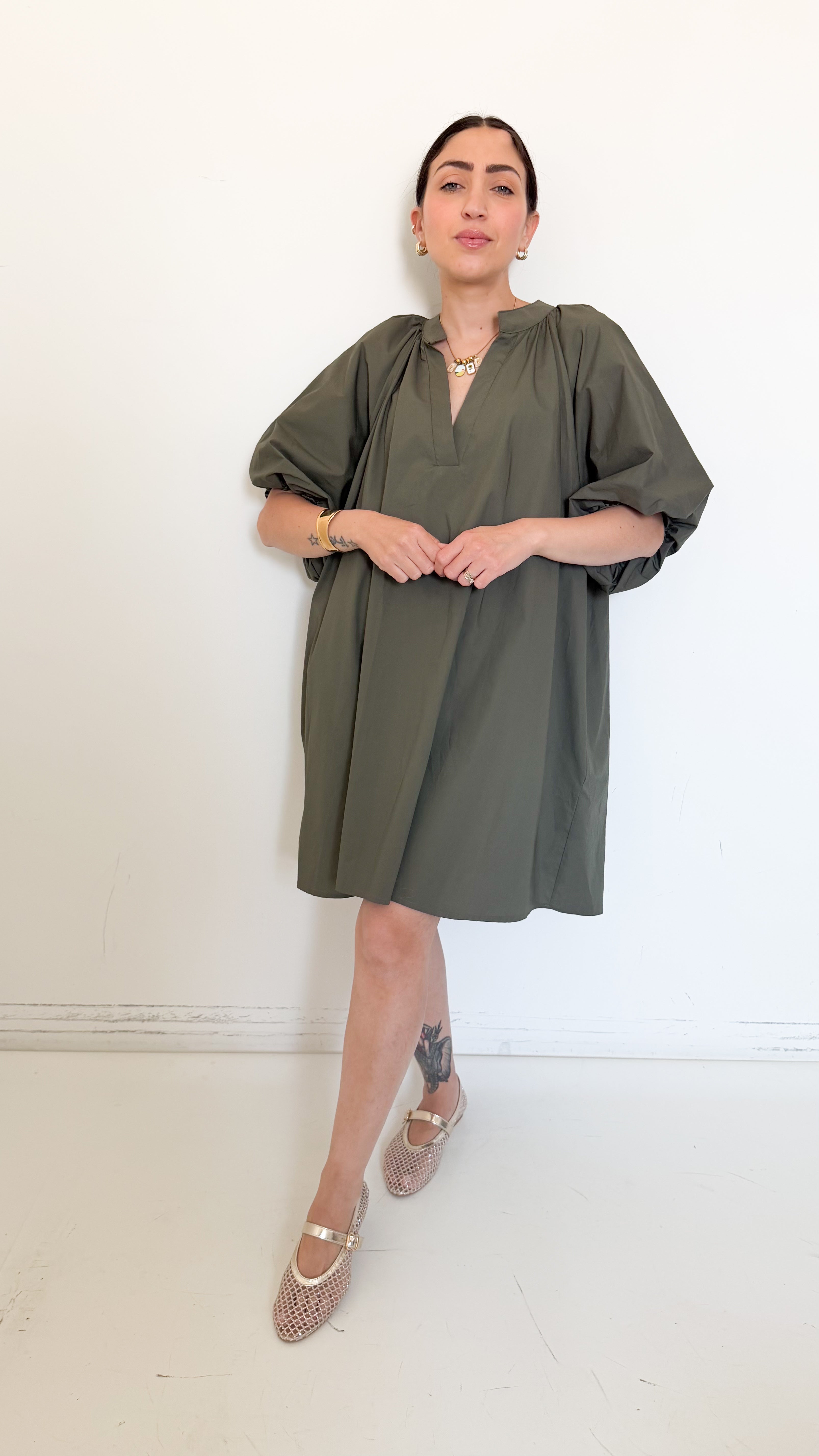 Vestito Verde Manica A Sbuffo