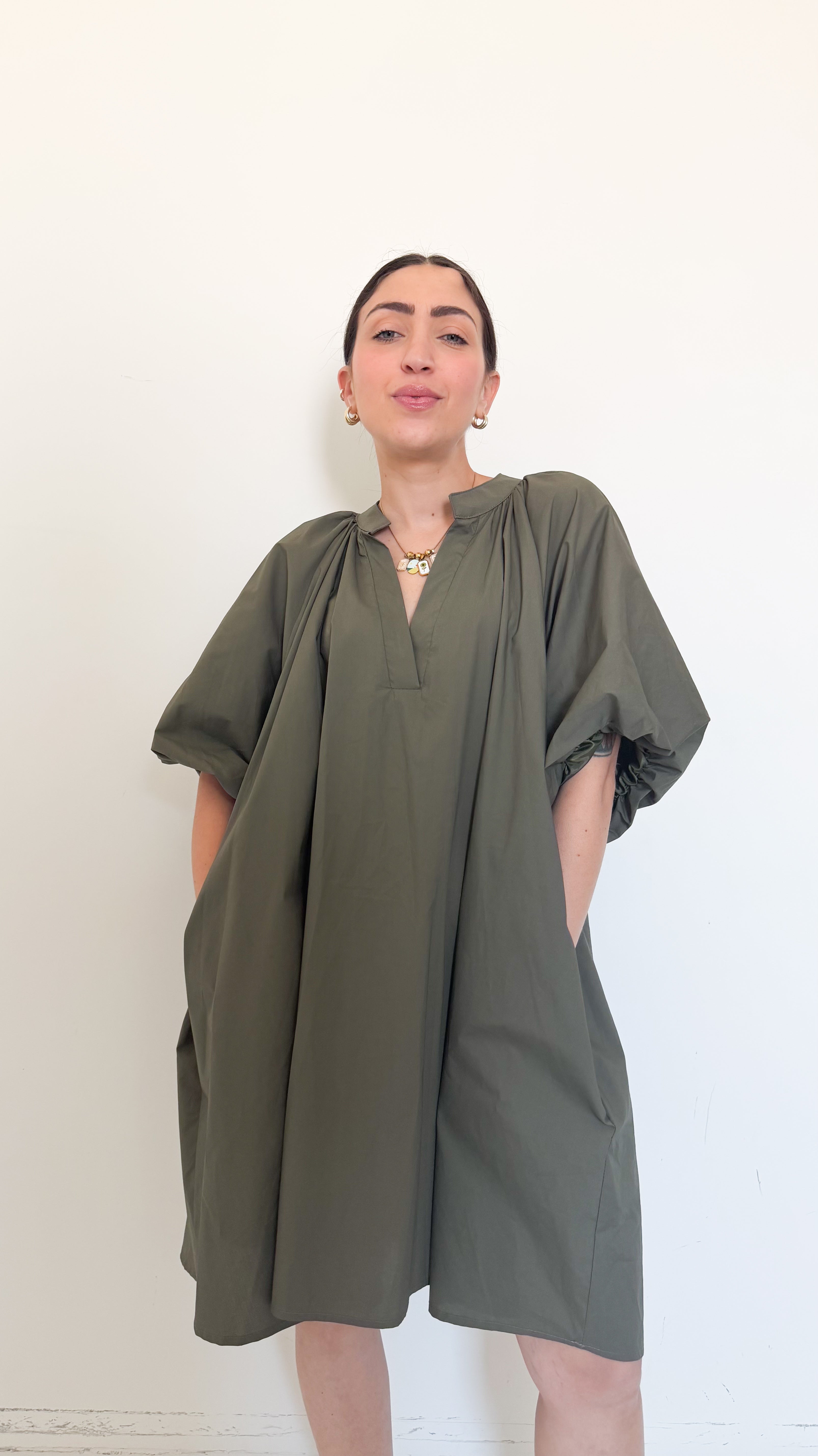 Vestito Verde Manica A Sbuffo