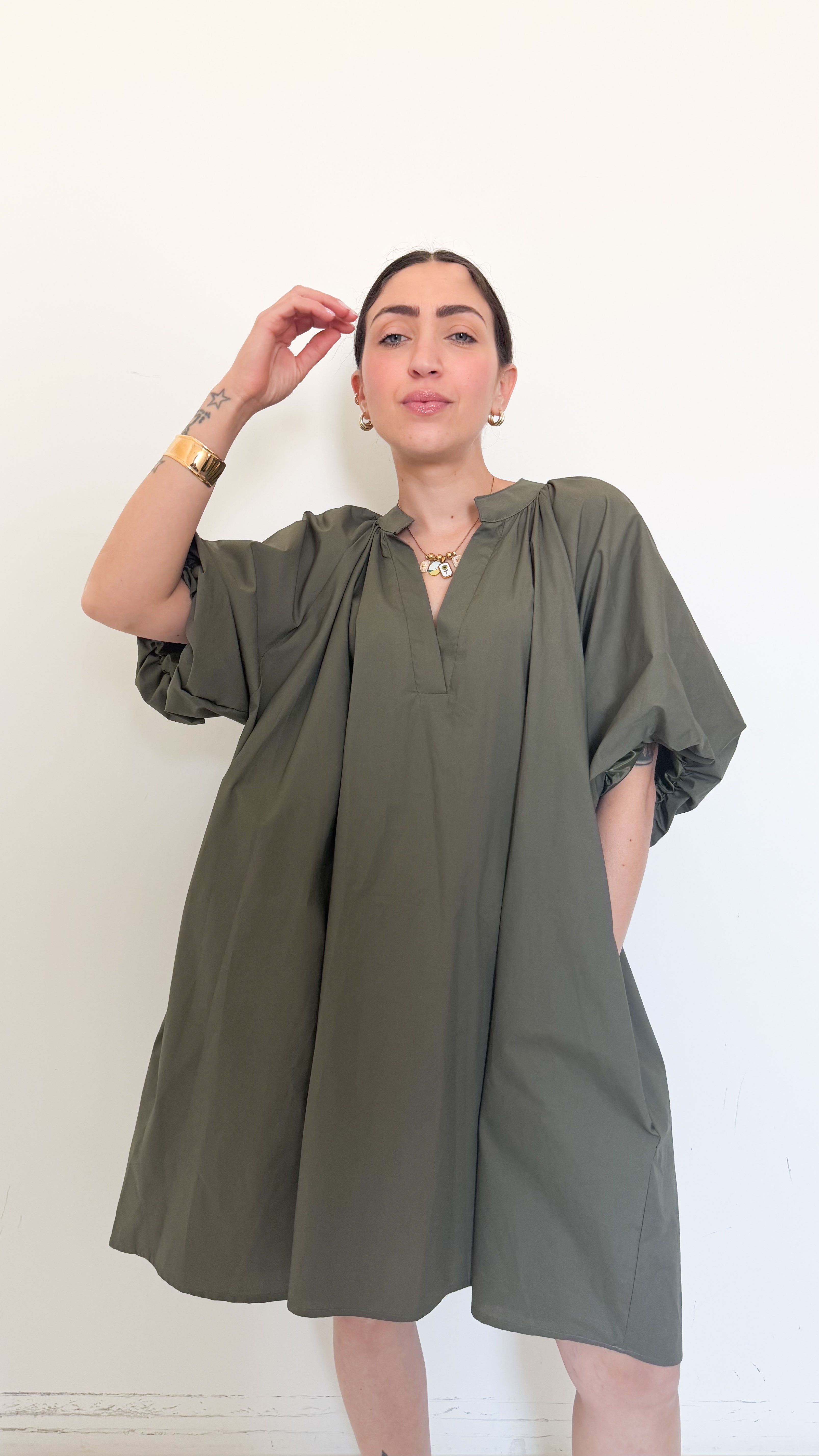 Vestito Verde Manica A Sbuffo