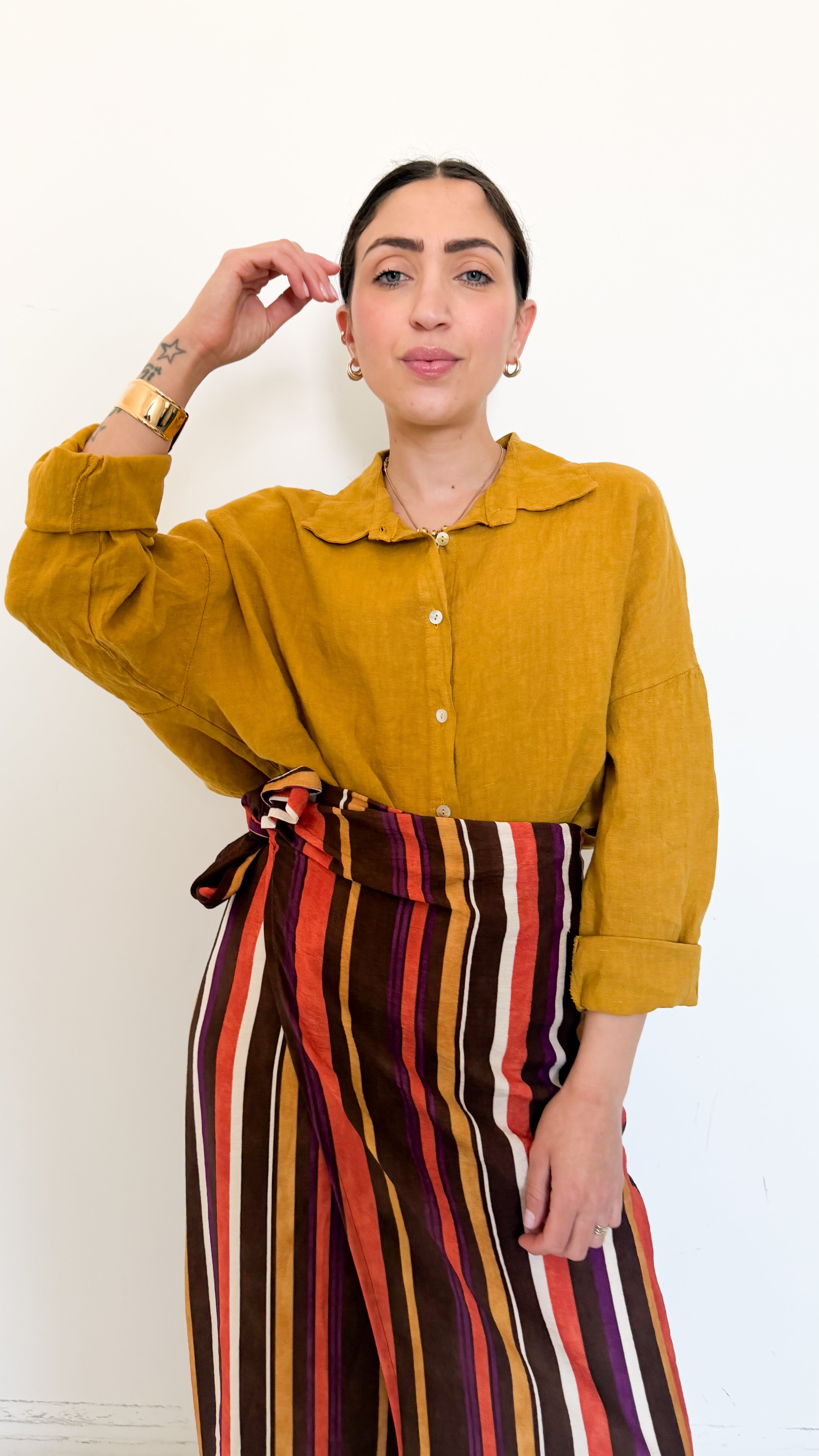 Camicia Senape In Lino