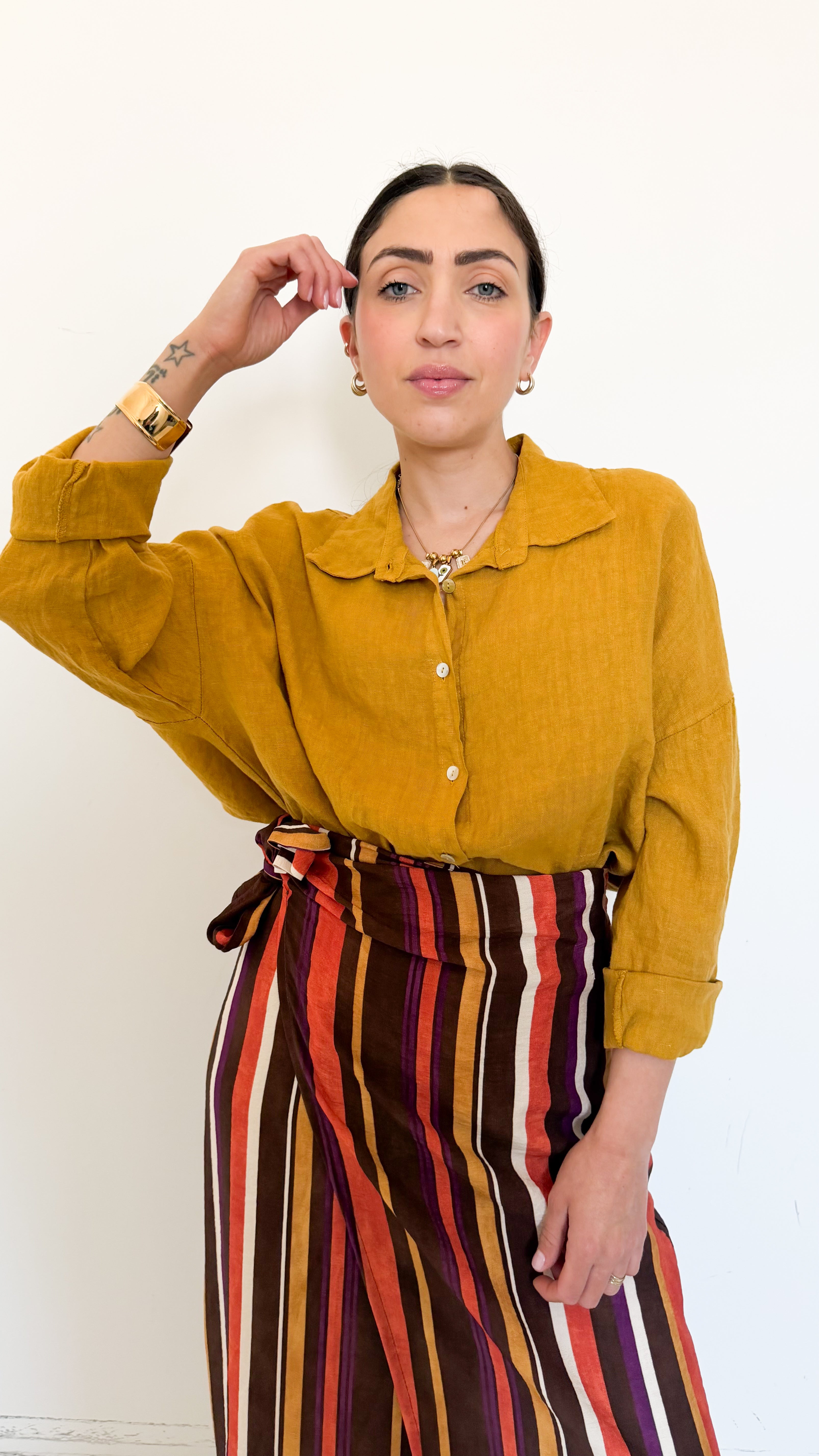 Camicia Senape In Lino