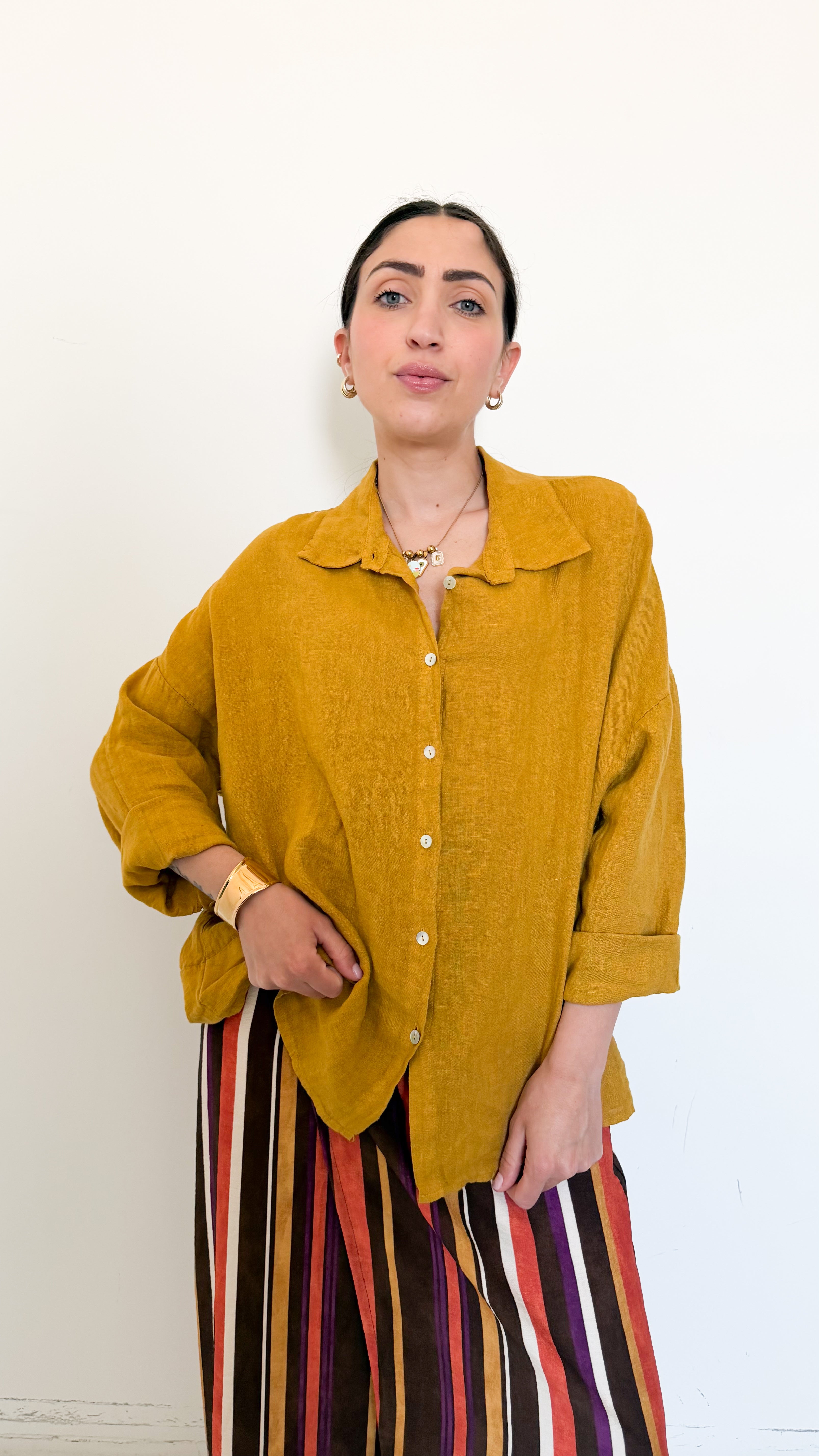 Camicia Senape In Lino