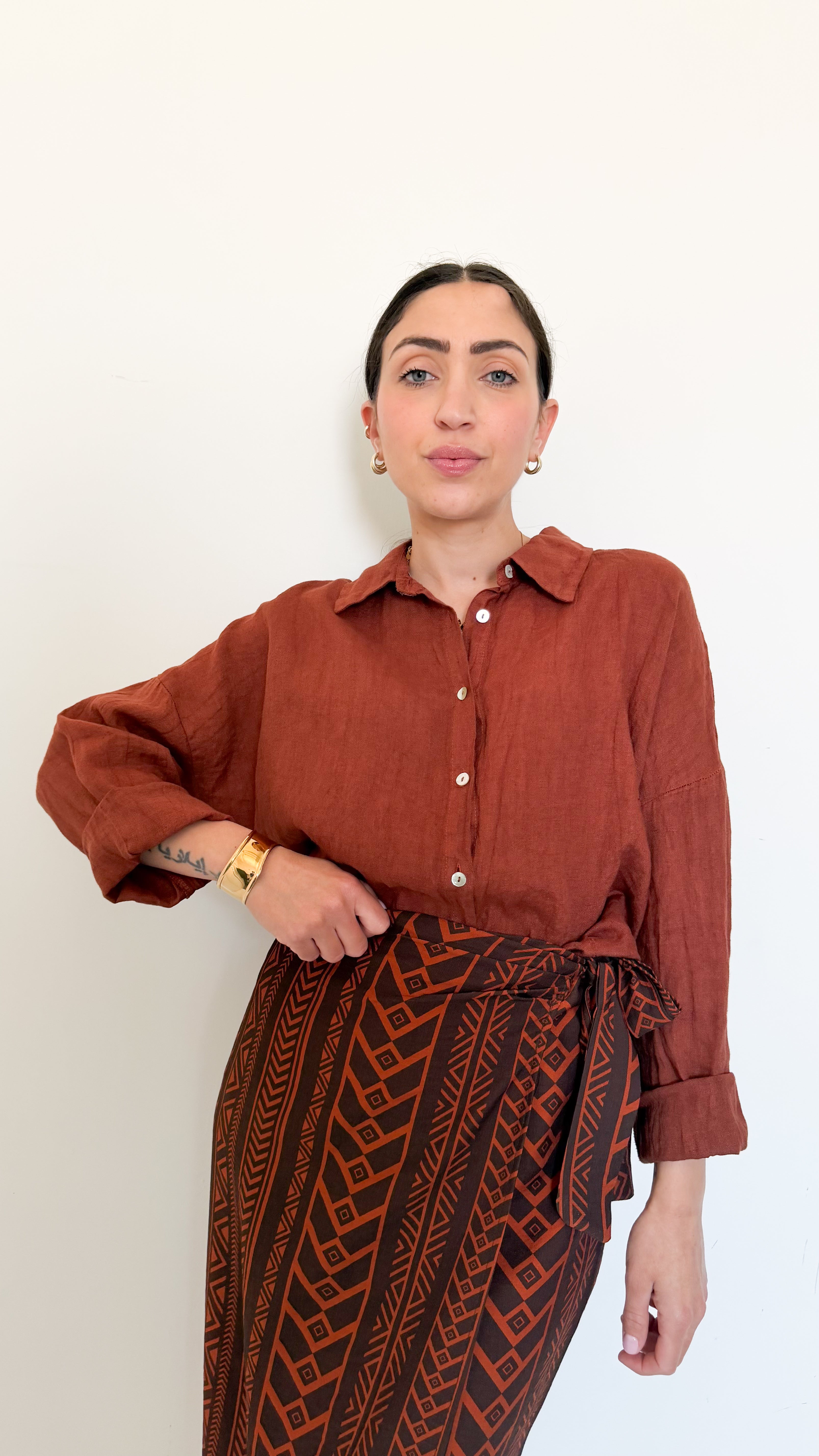 Camicia Ruggine In Lino