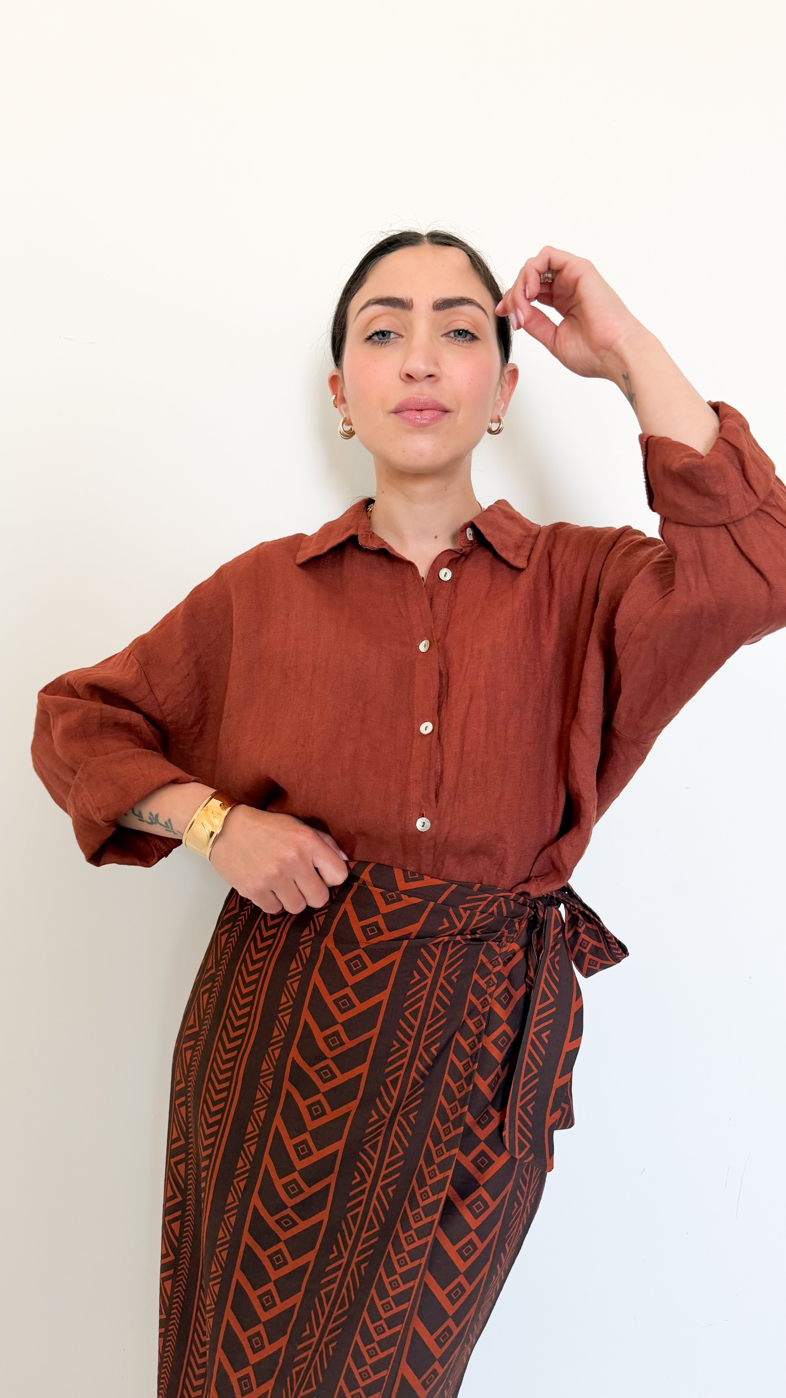 Camicia Ruggine In Lino