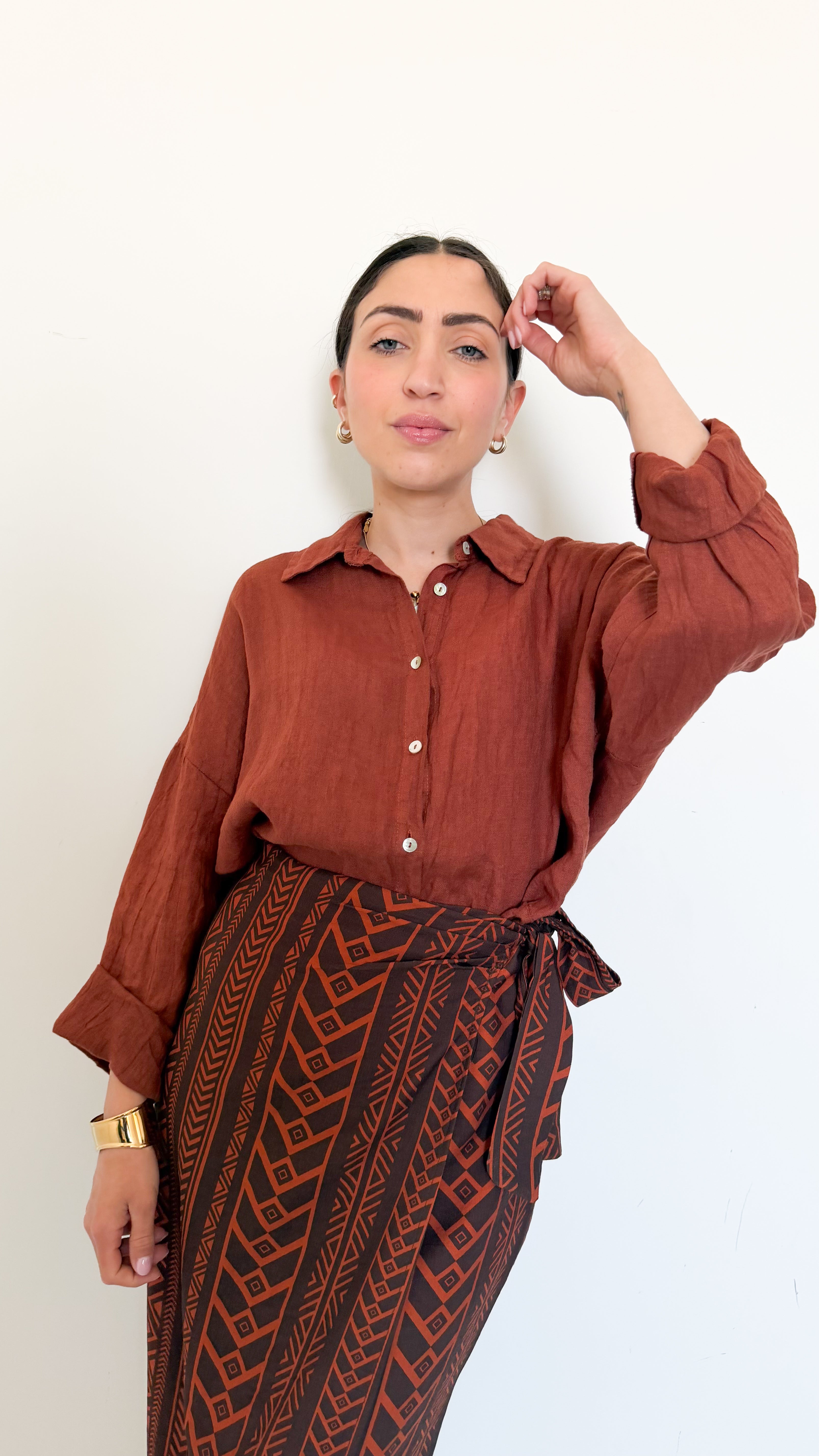 Camicia Ruggine In Lino