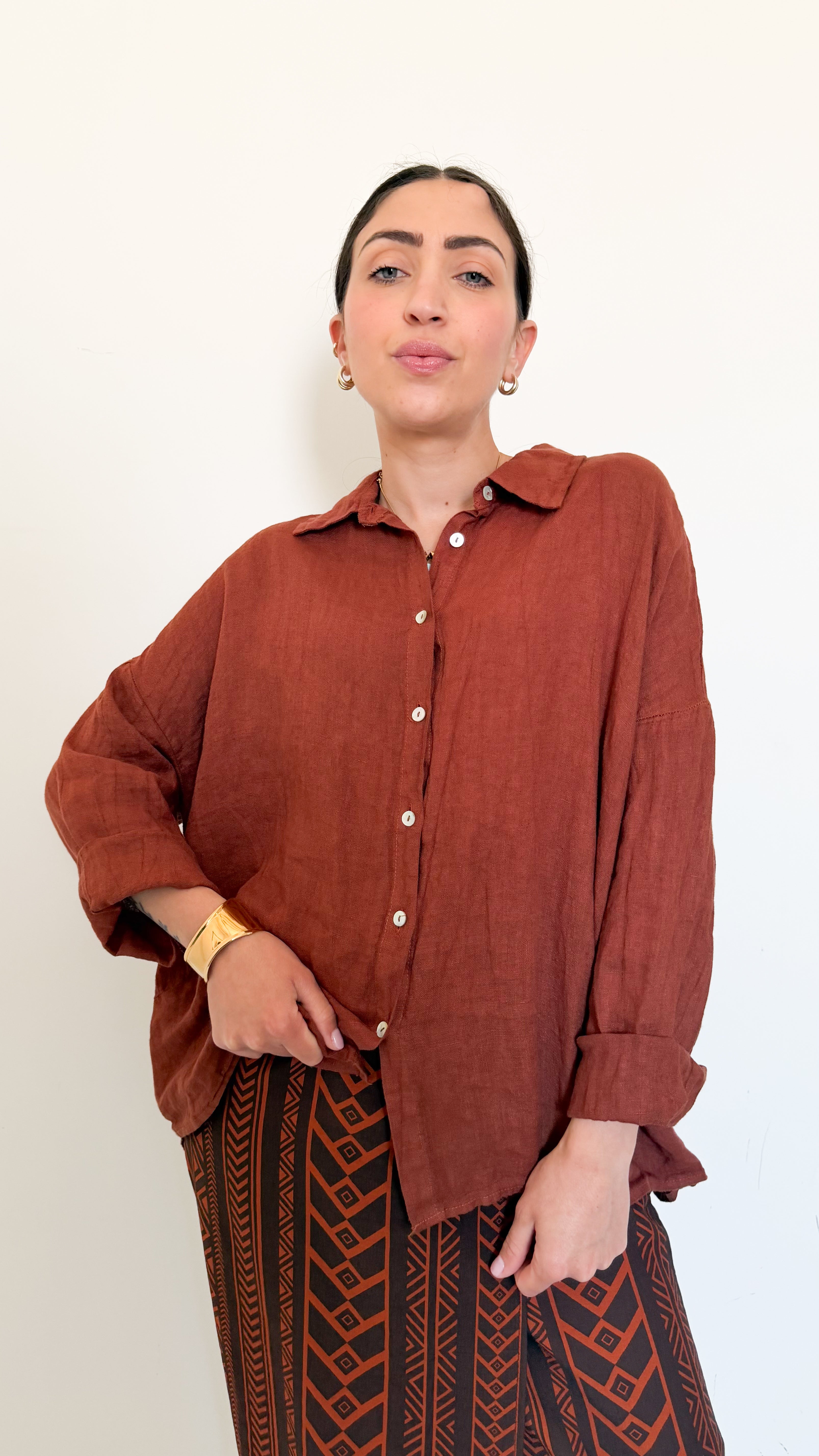 Camicia Ruggine In Lino
