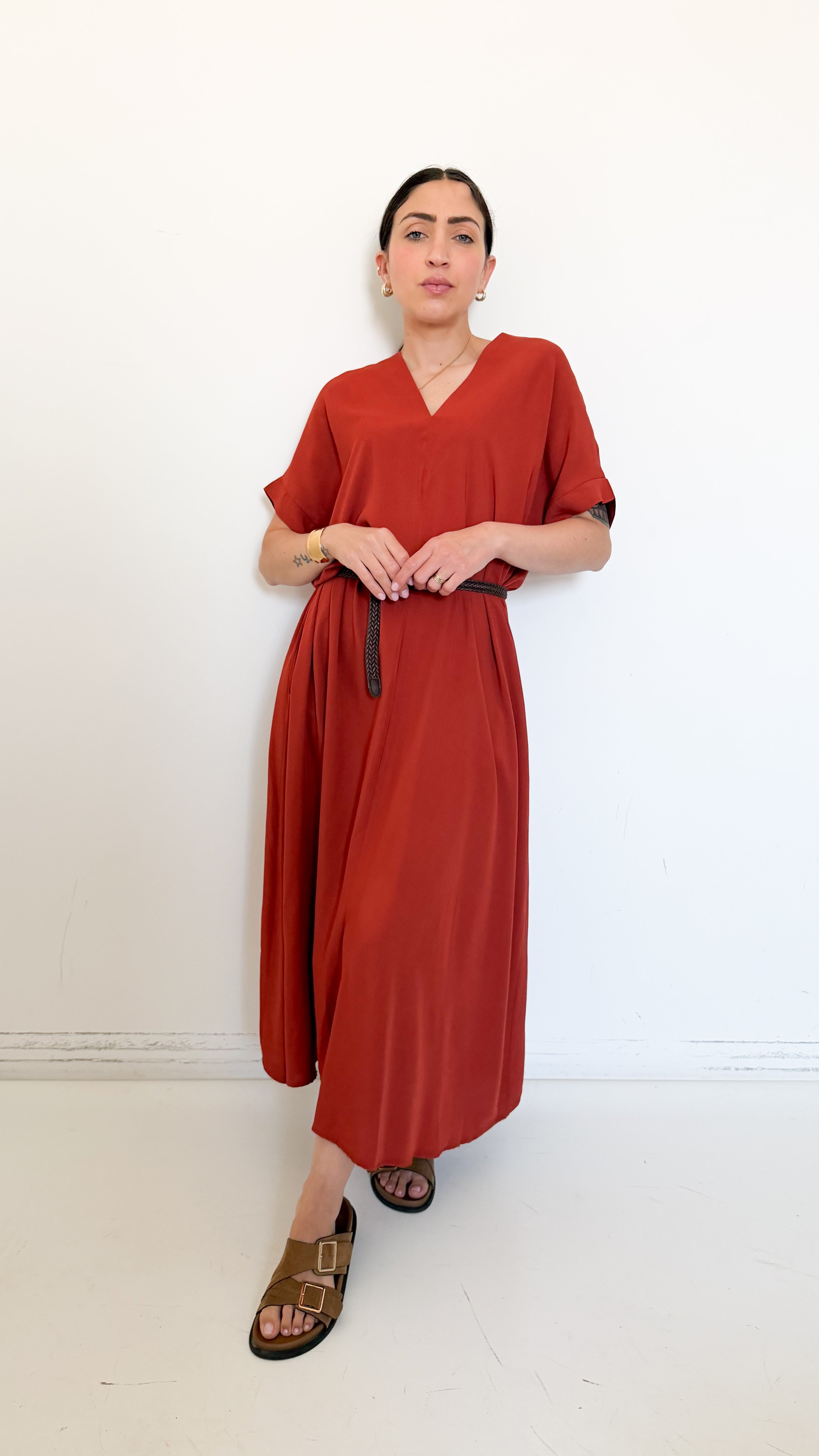 Vestito Ruggine Scollo A Punta