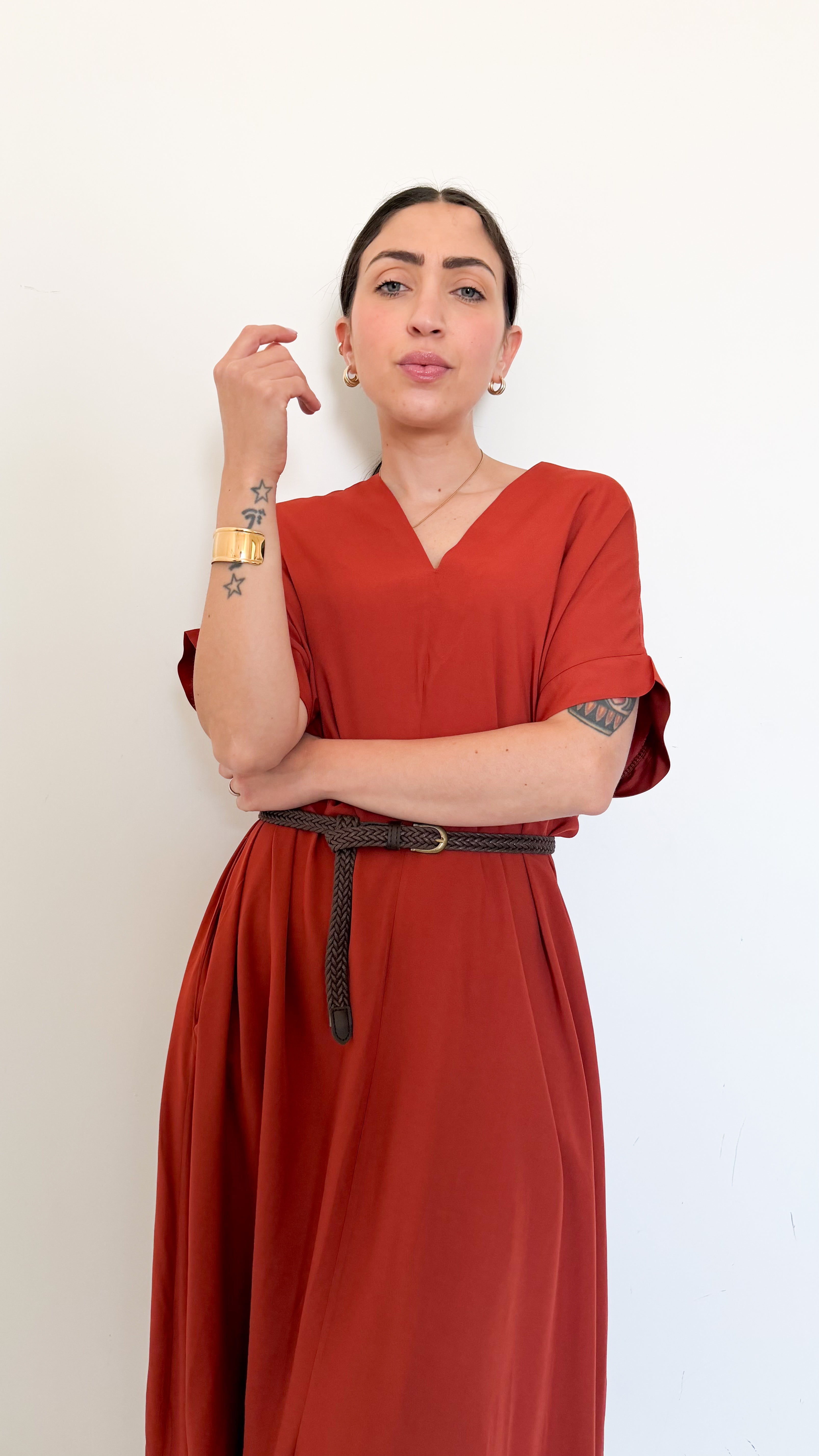 Vestito Ruggine Scollo A Punta