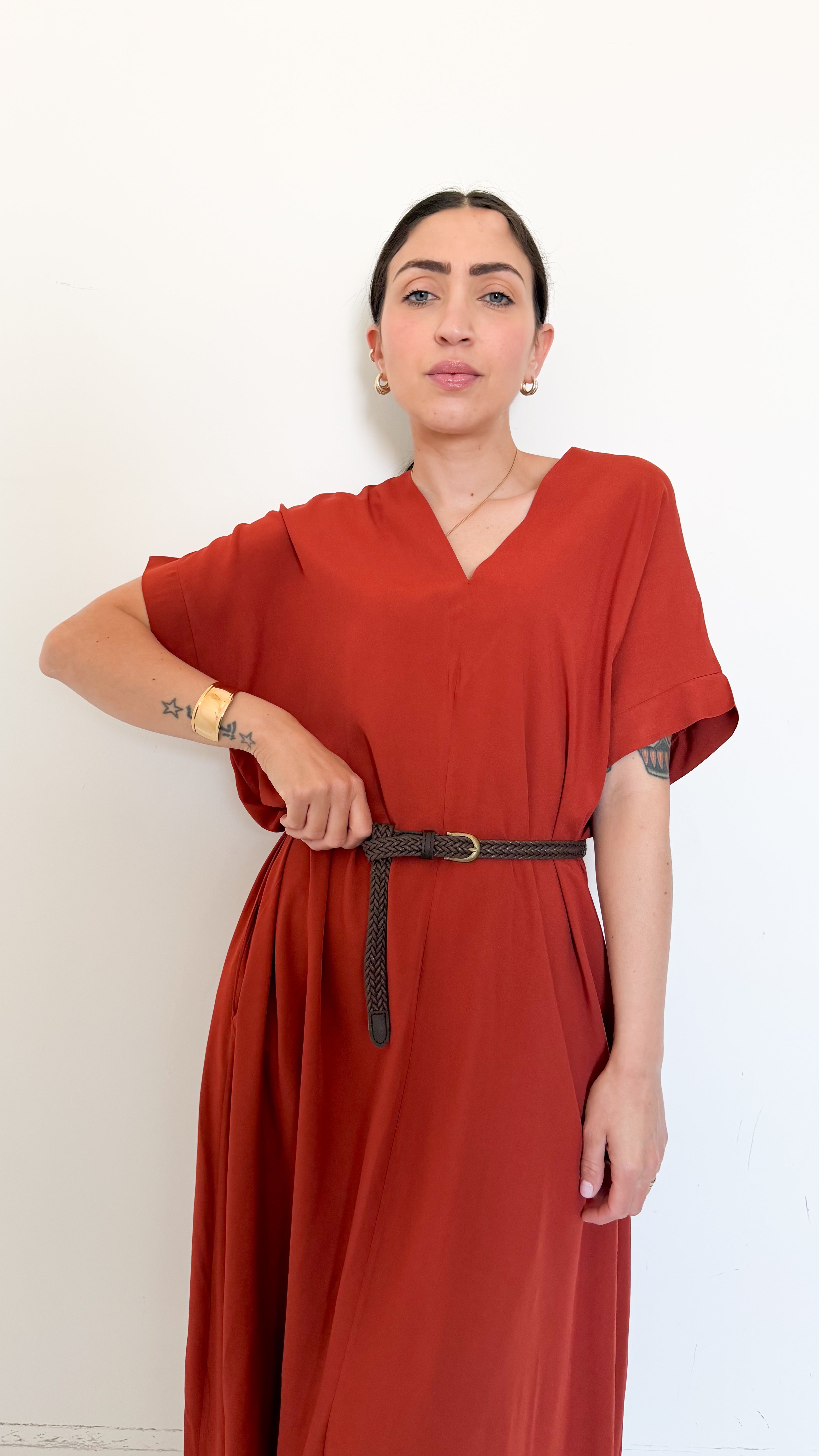 Vestito Ruggine Scollo A Punta