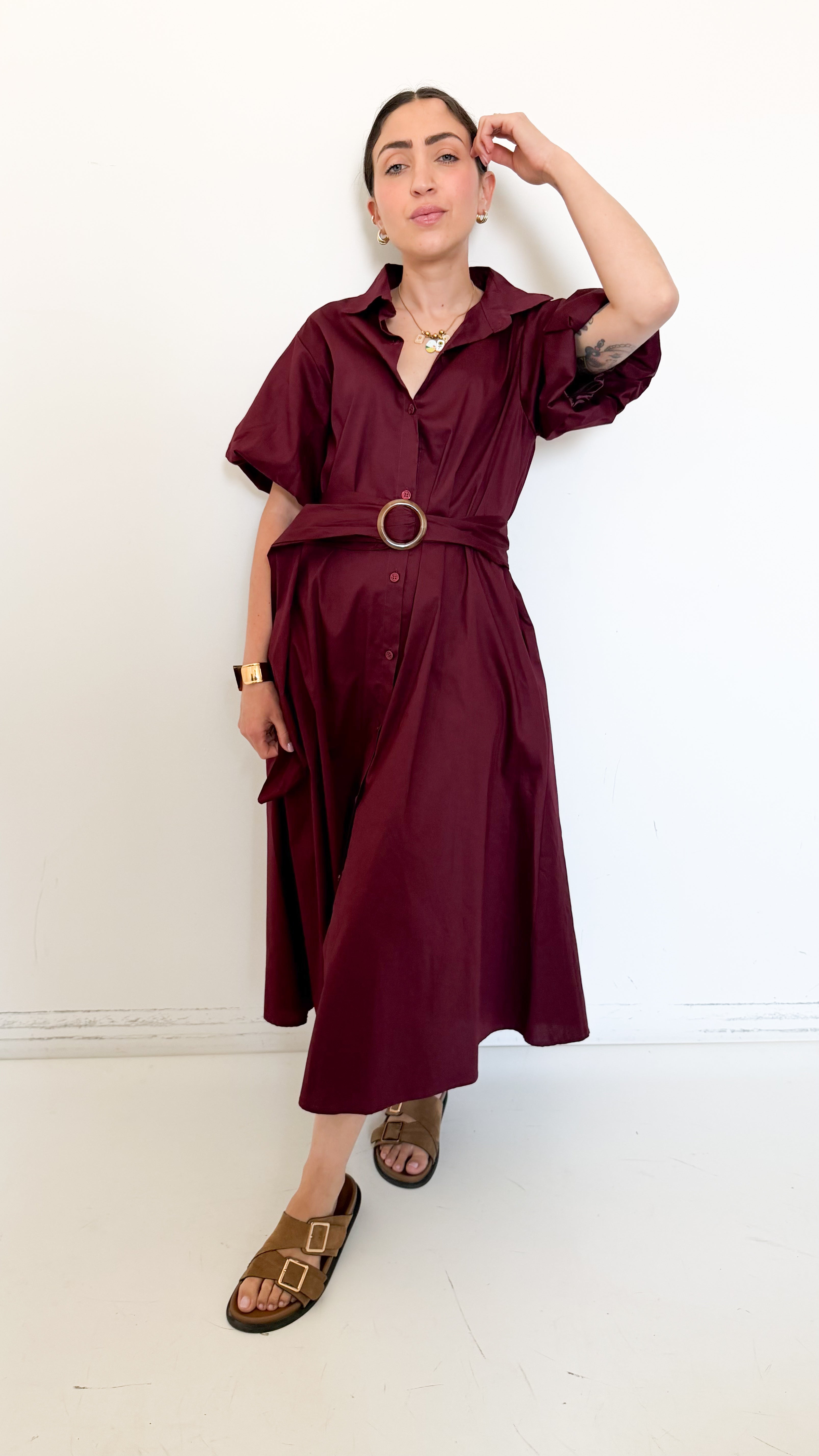 Chemisier Bordeaux In Cotone