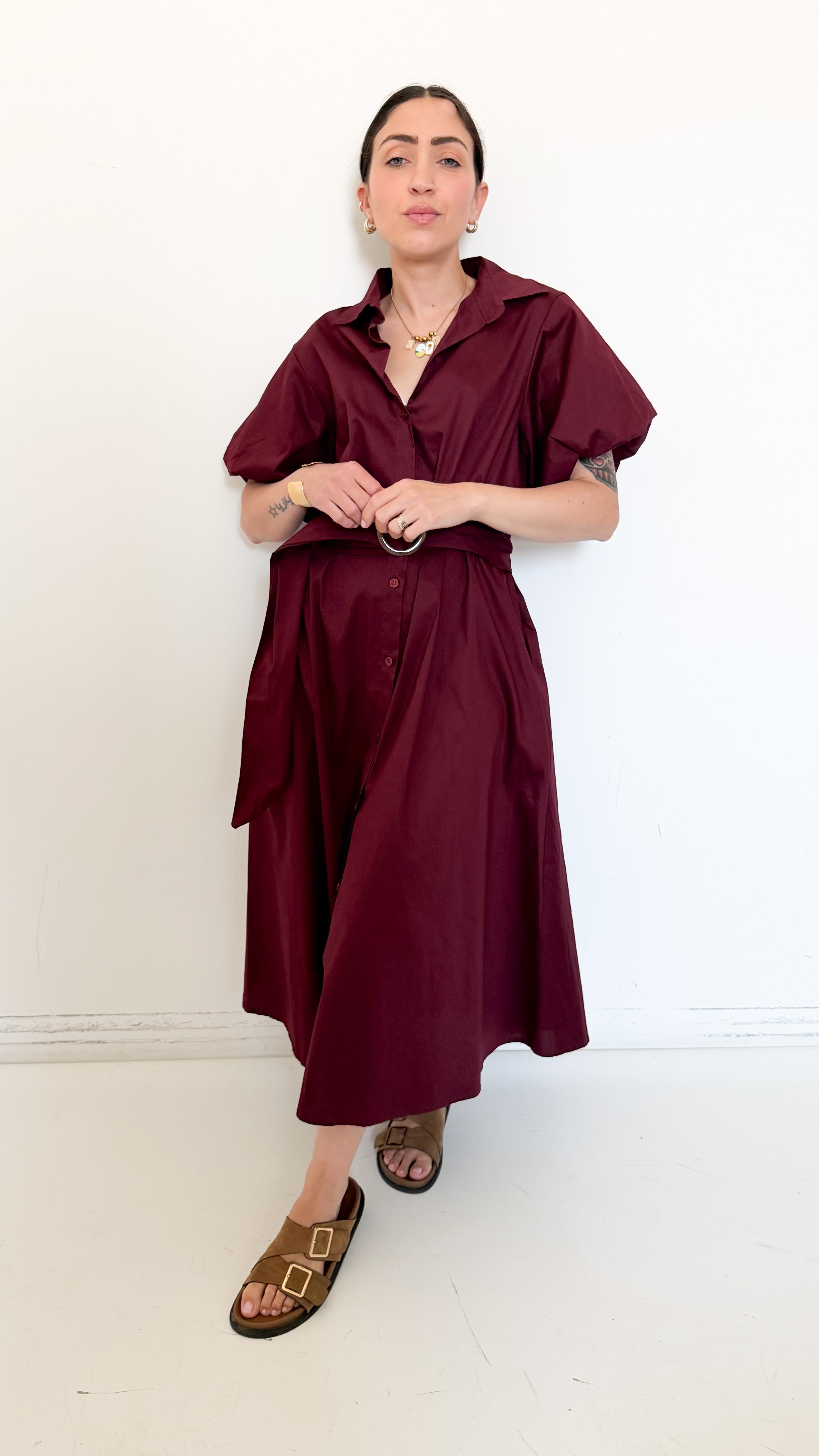 Chemisier Bordeaux In Cotone