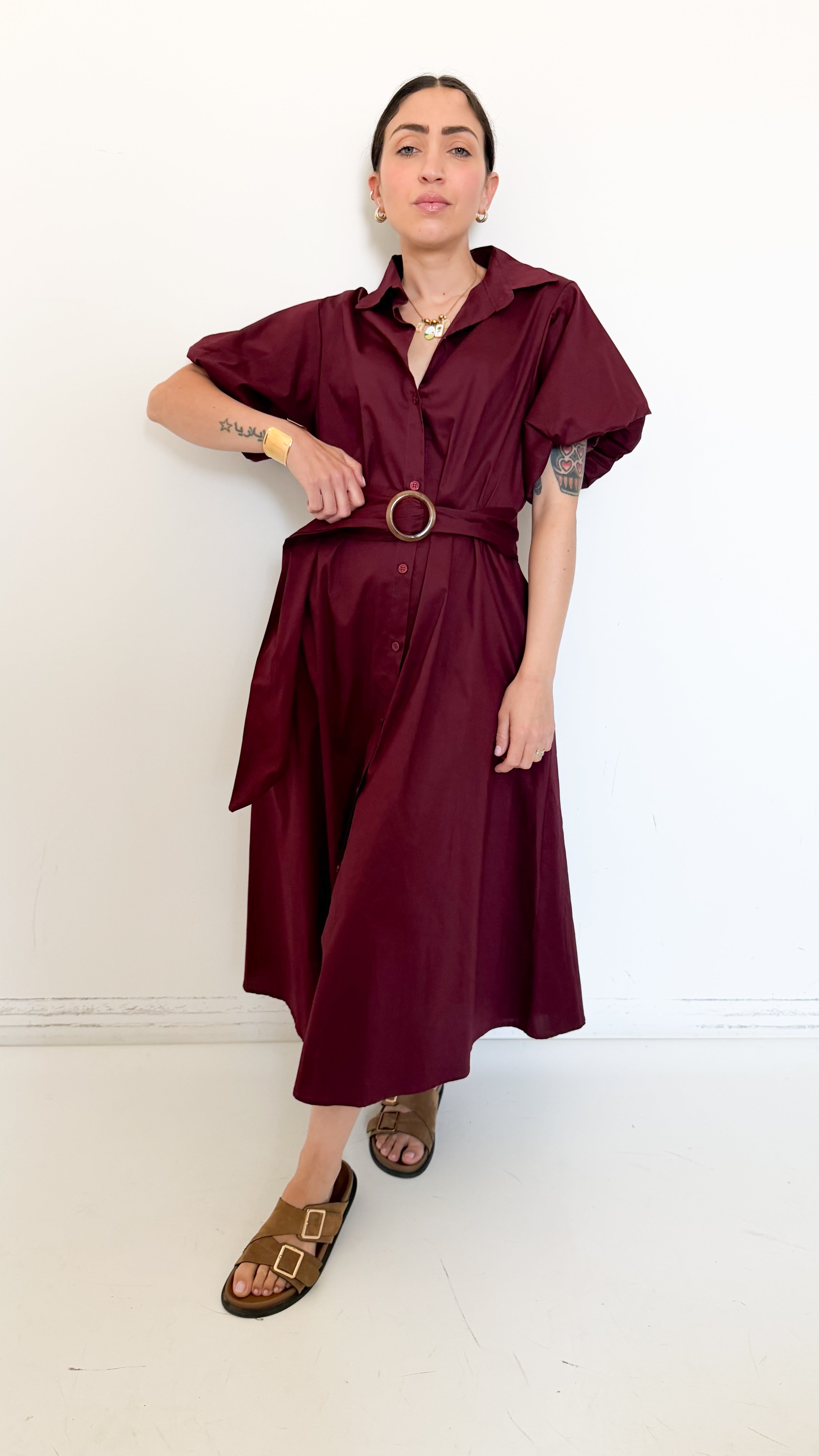 Chemisier Bordeaux In Cotone