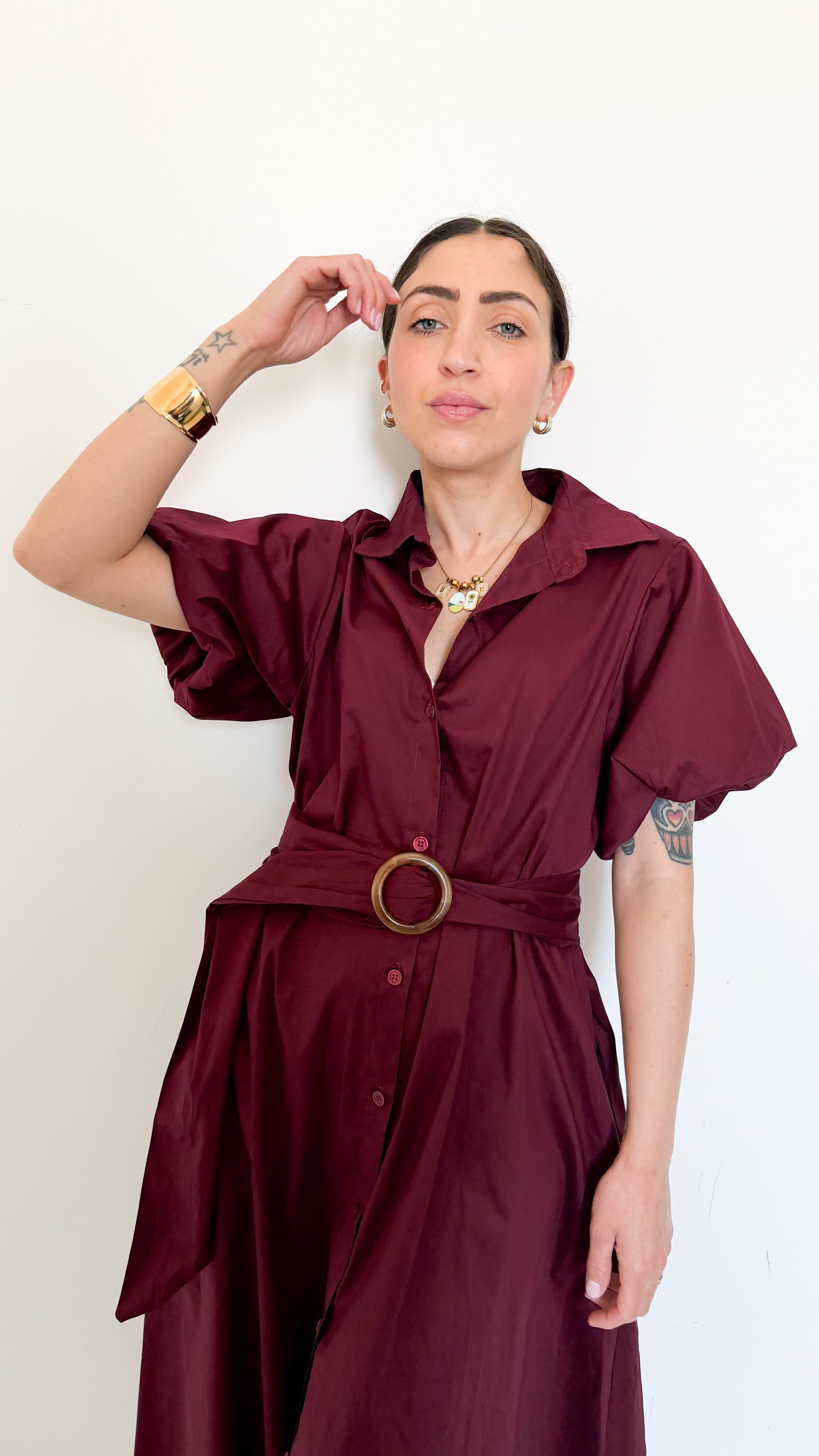 Chemisier Bordeaux In Cotone