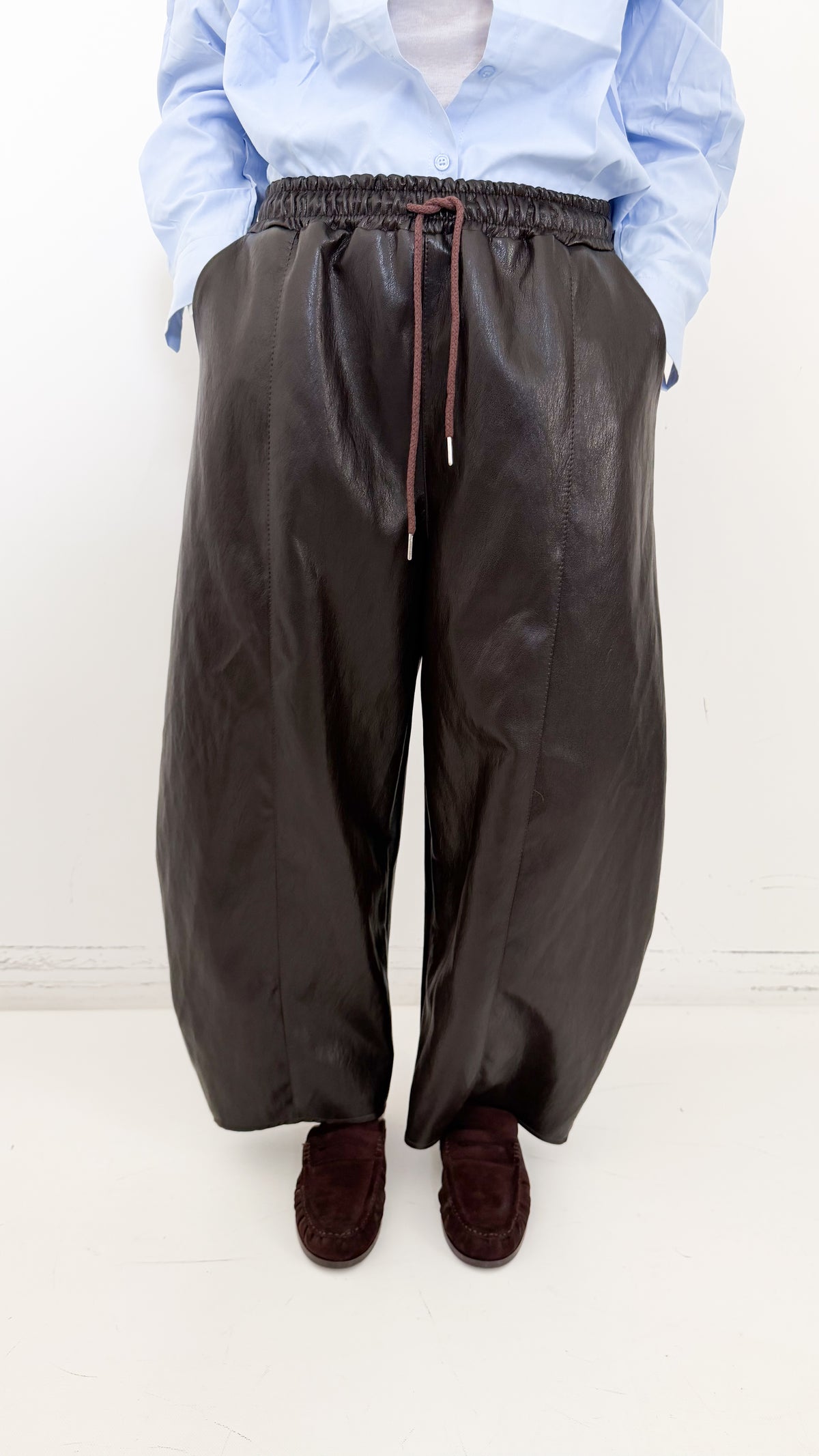 Pantaloni Balloon Marroni  In Similpelle