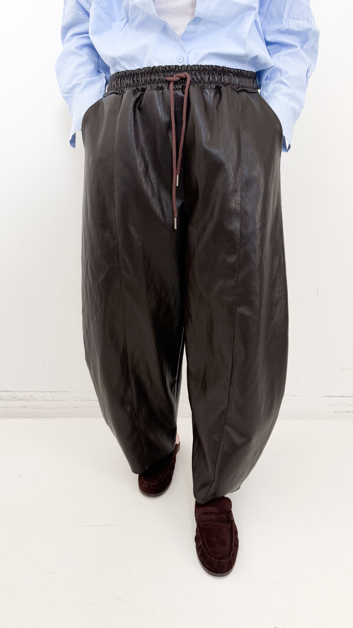 Pantaloni Balloon Marroni  In Similpelle