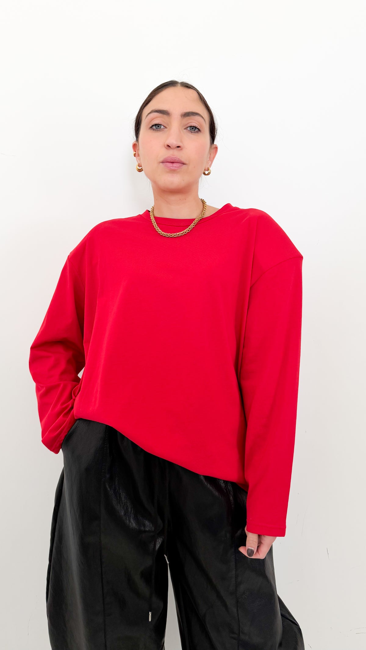 Long Sleeve Rossa Con Spalline